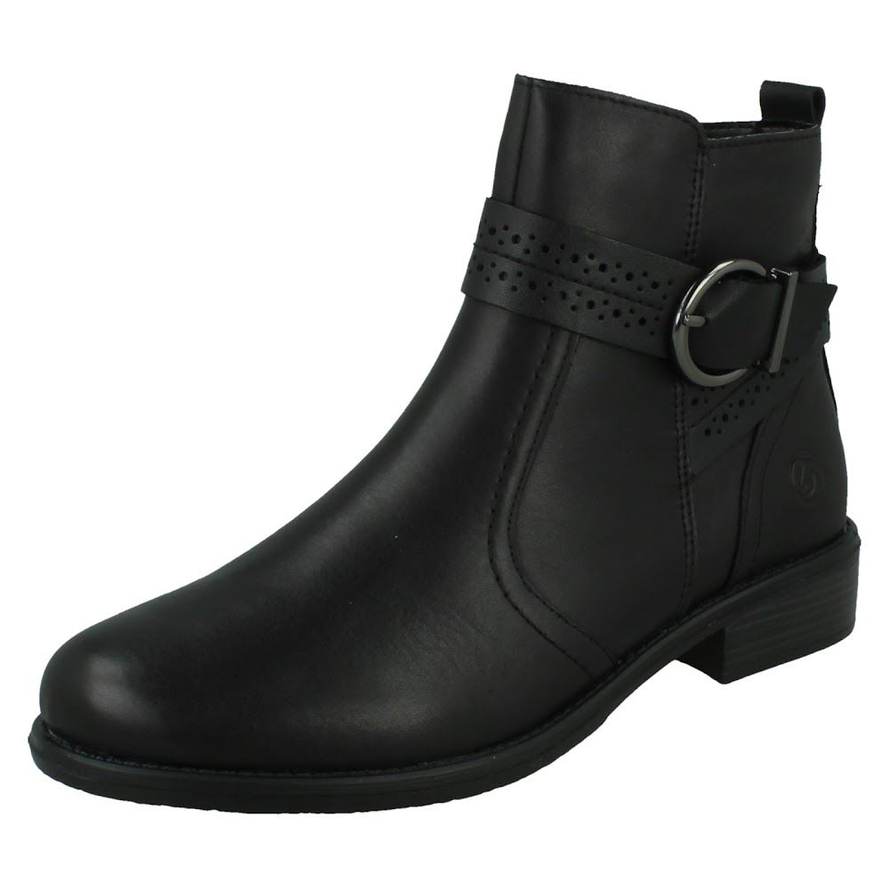 Ladies Remonte Zip Up Leather Buckle Detail Fleece Lined Ankle Boots D0F81 - Picture 2 of 19