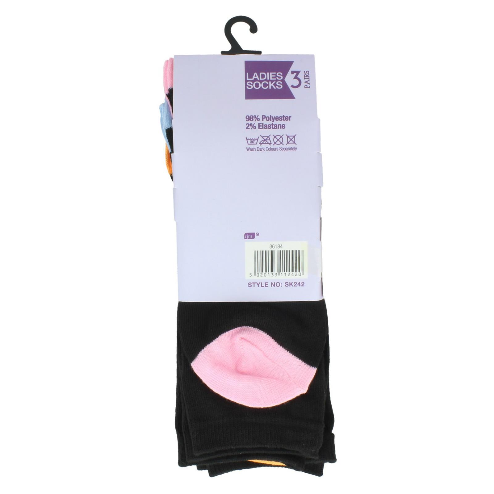 Ladies RJM 3 Pack Colour Contrast Socks 'SK242' - Picture 7 of 9