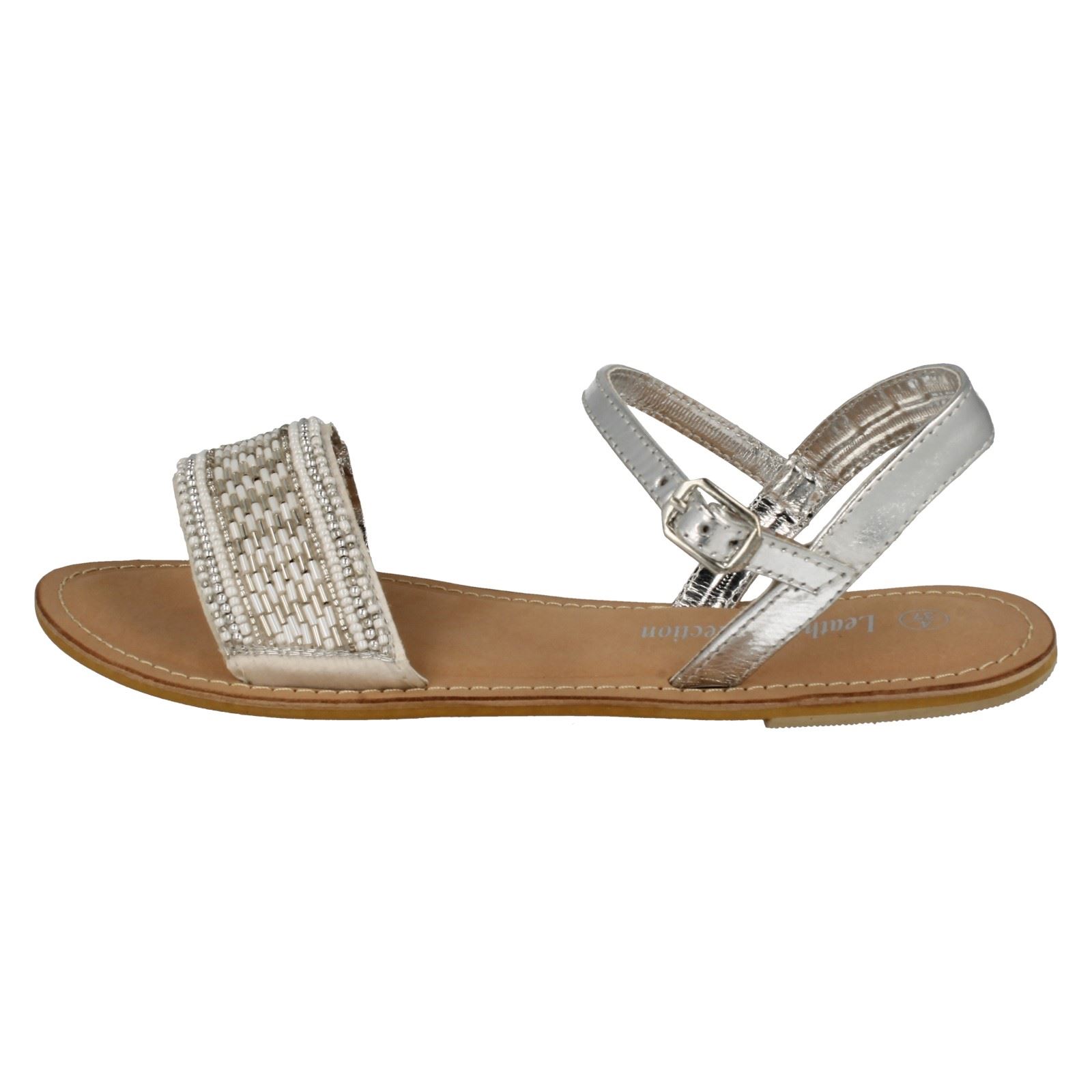 Ladies Spot On Leather Collection Beaded Sandals *F0R896* - Picture 14 of 19