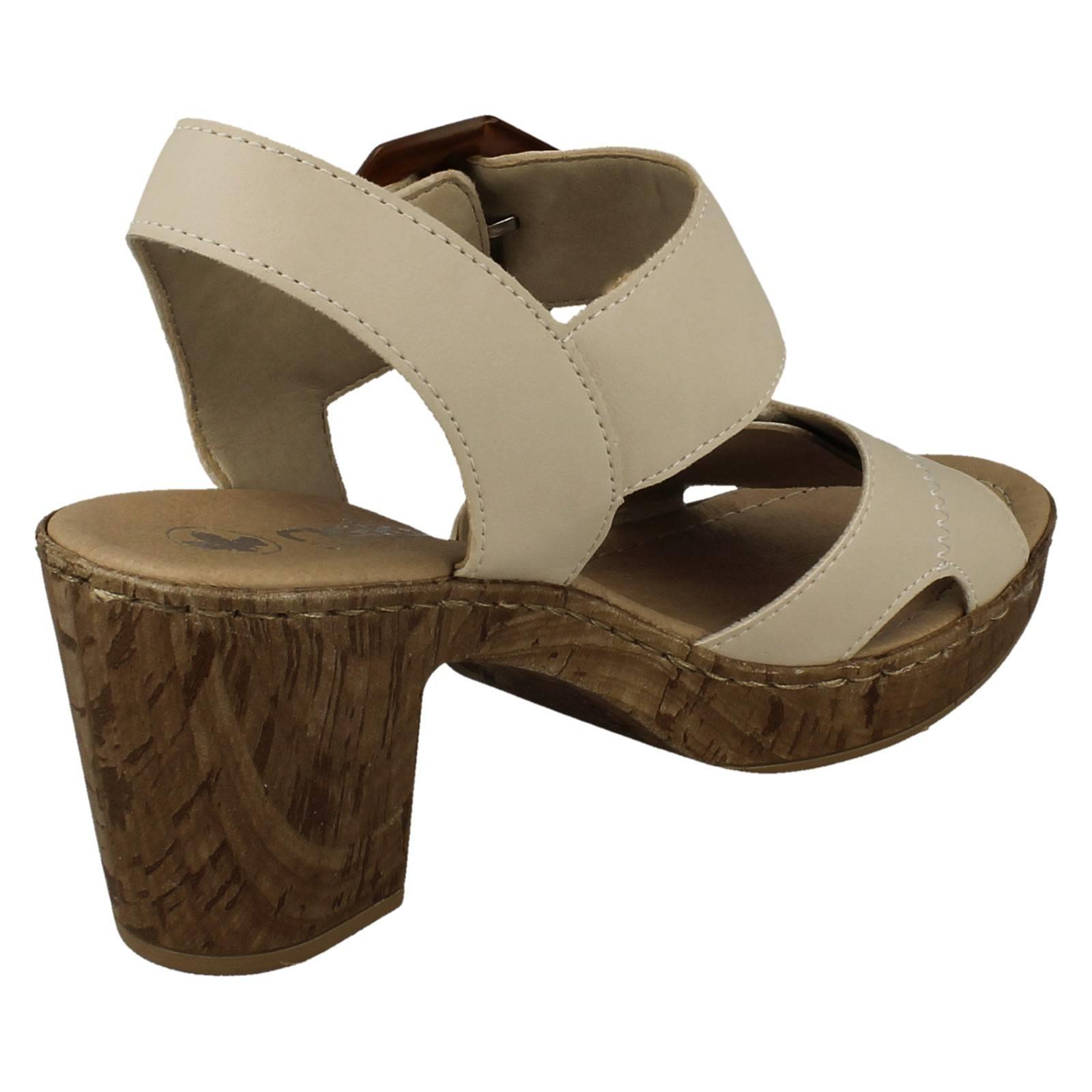 Ladies Rieker Block Heeled Summer Sandal Strap Fastening With Faux Buckle, 66876 - Picture 6 of 19