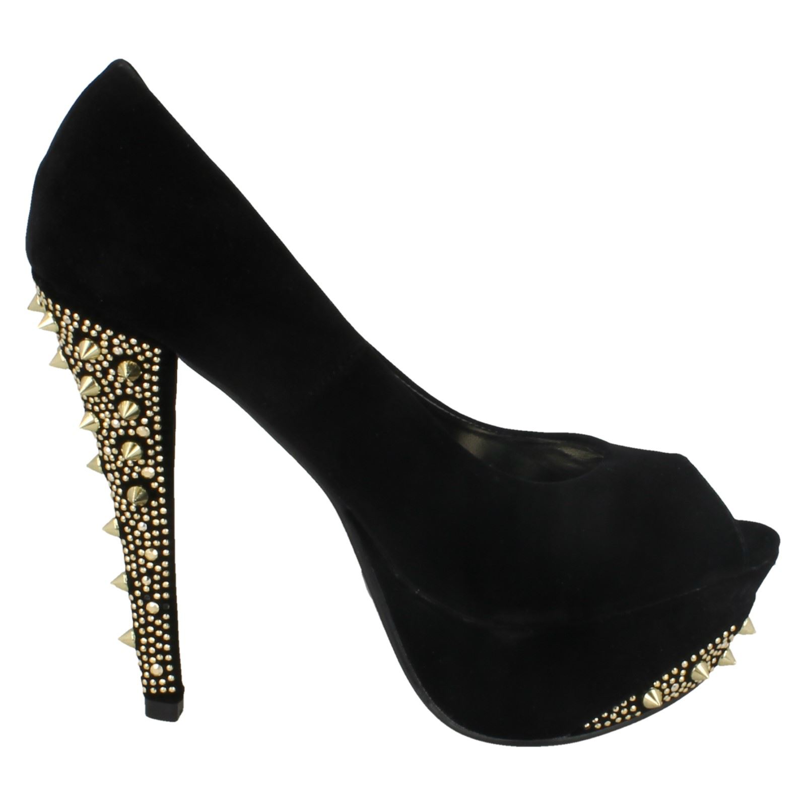 Ladies Spot On Court Heels Platform Peep-Toe