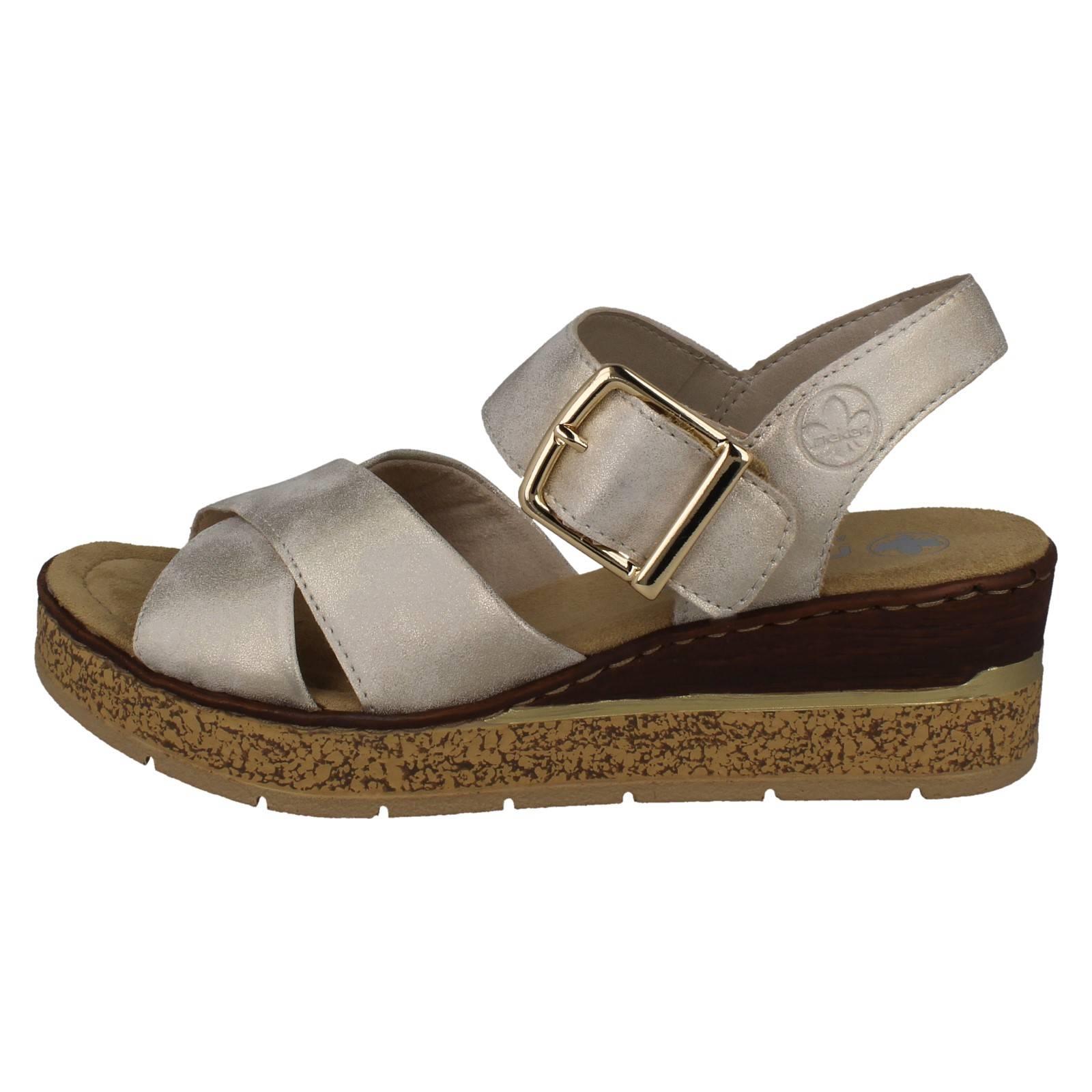 Ladies Rieker Cross Over Synthetic Leather Wedge Sandals: 63795 - Picture 3 of 10