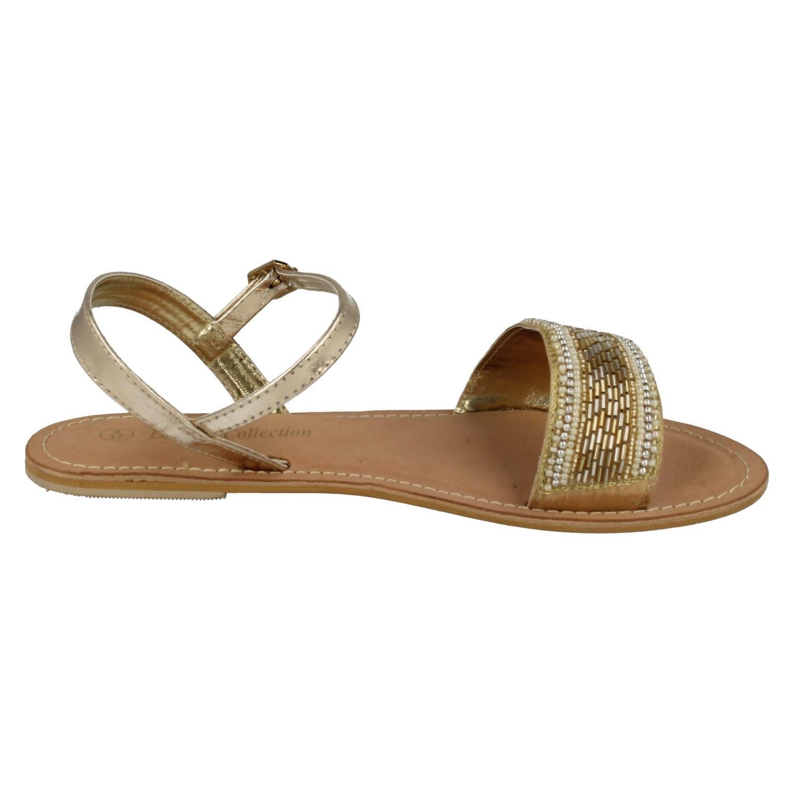 Ladies Spot On Leather Collection Beaded Sandals *F0R896* - Picture 5 of 19