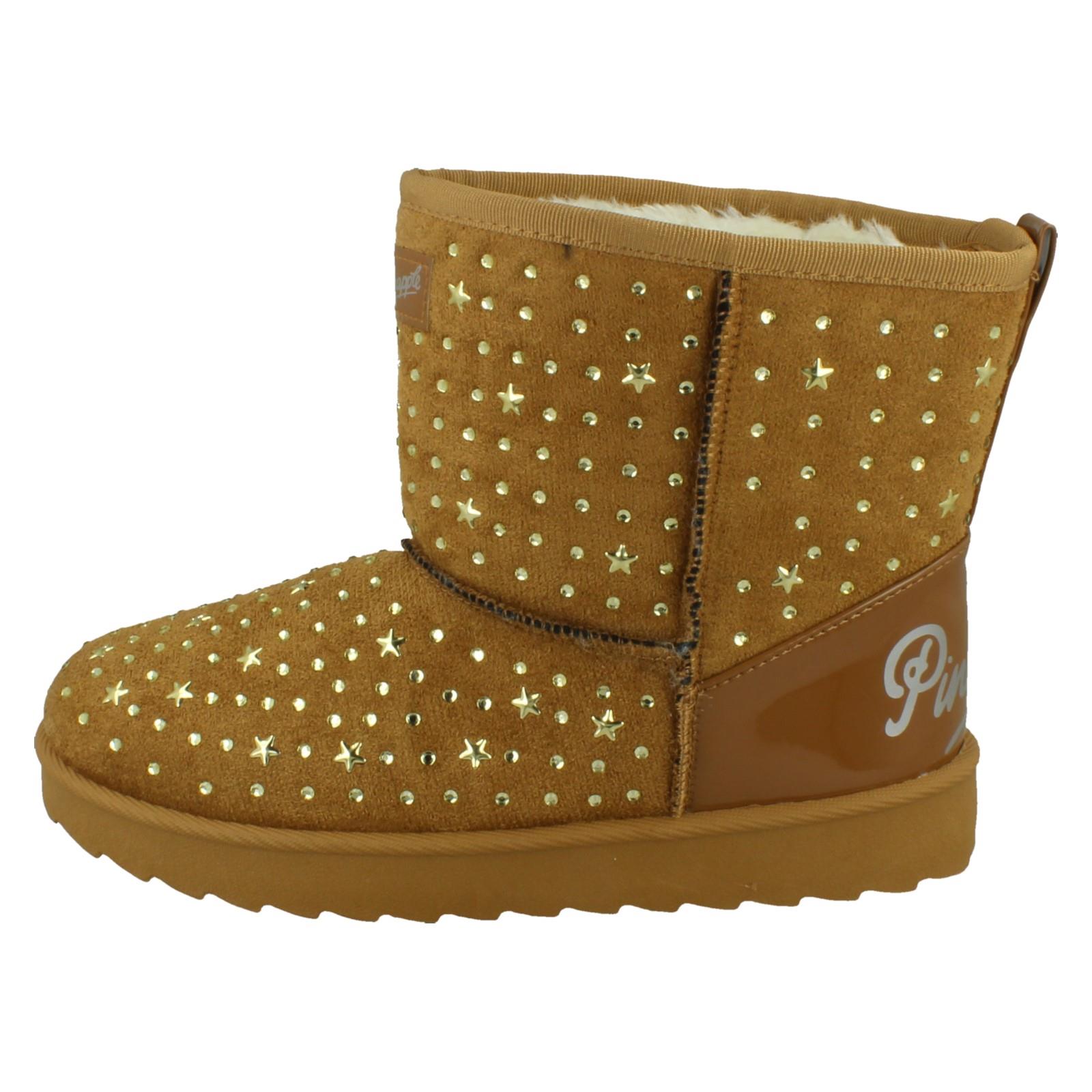Girls Pineapple Casual Warmlined Comfy Boots With Star Stud Detailing H4R200 - Picture 12 of 19