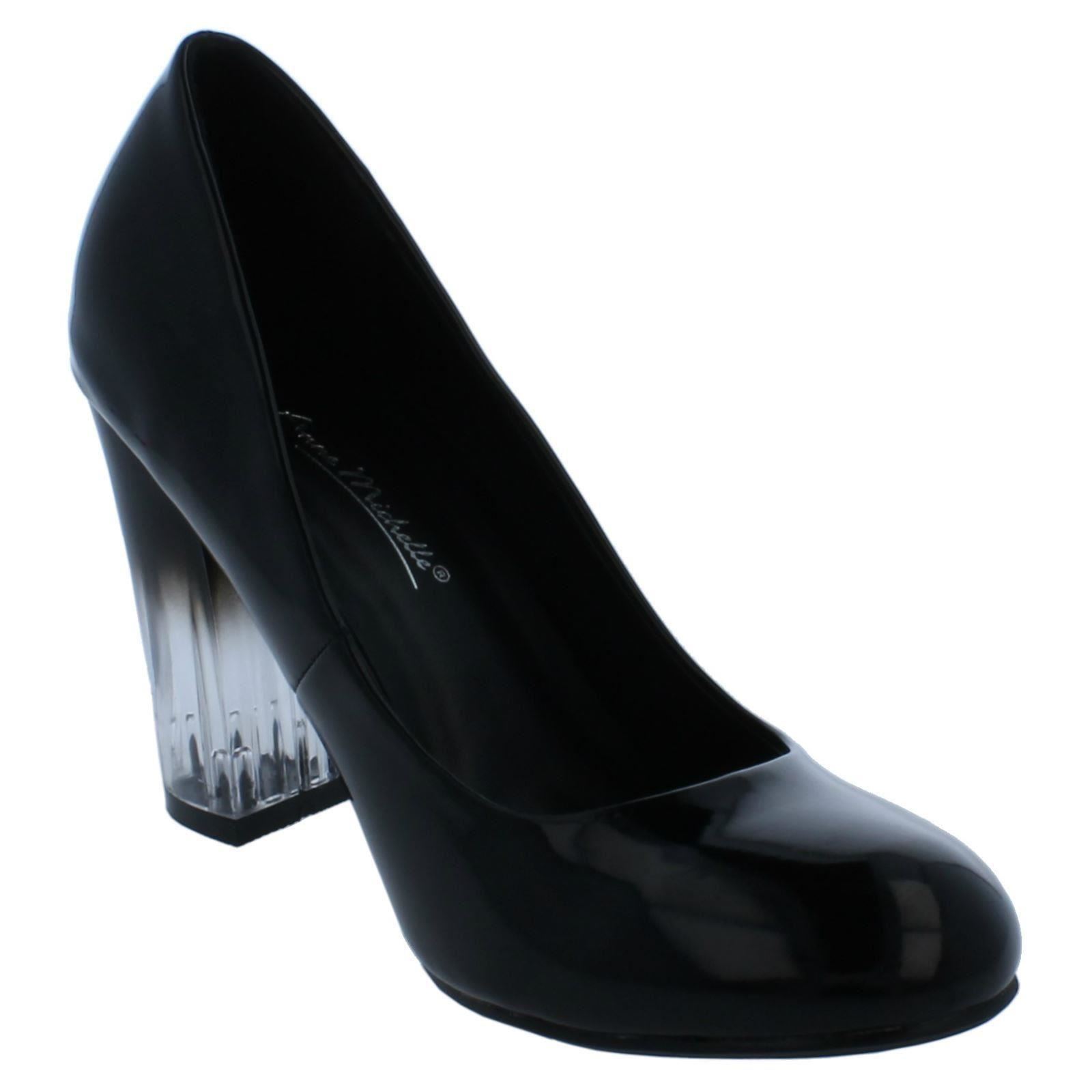 Ladies Anne Michelle Clear Block Heel Court Shoes F9R921 - Picture 8 of 28