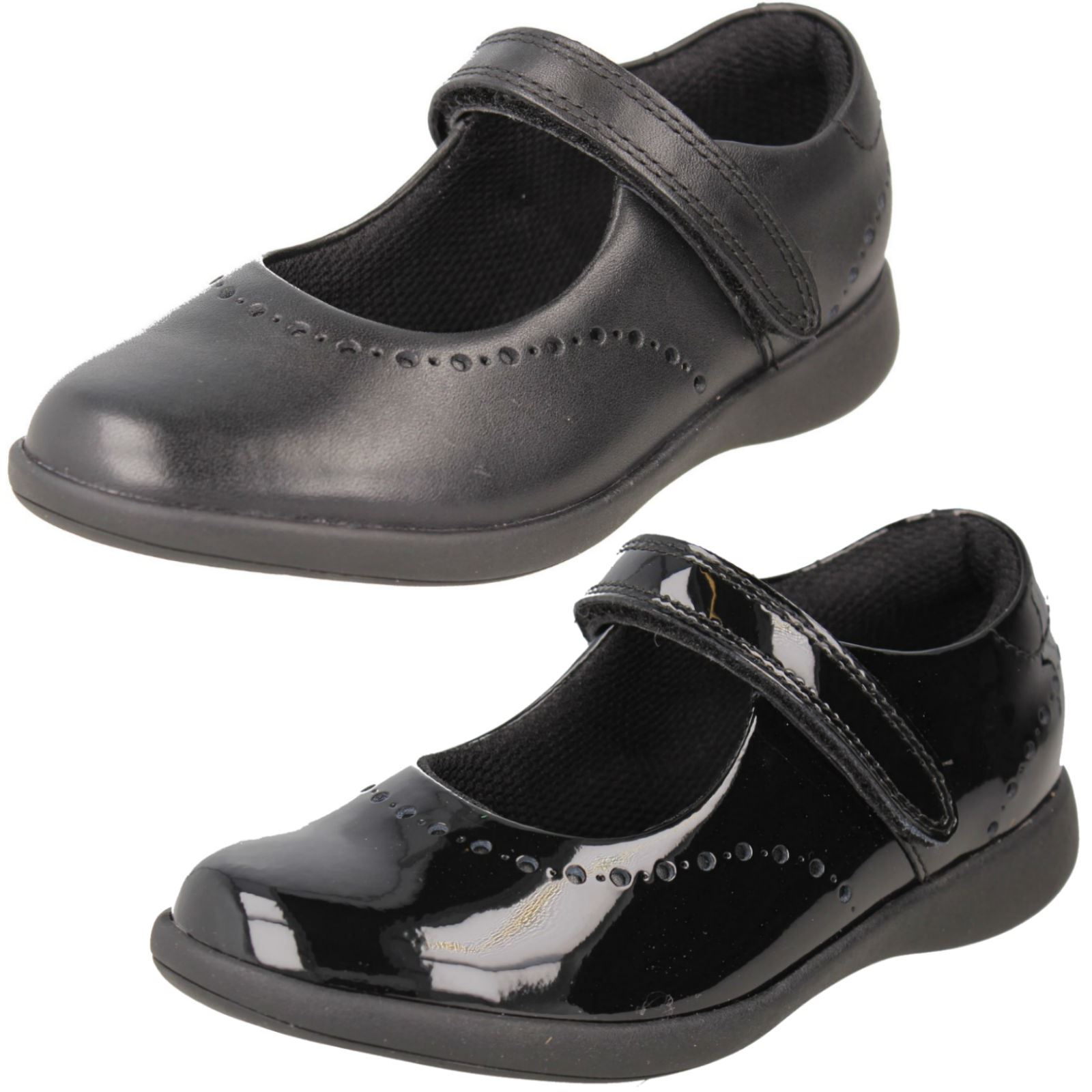 Clarks Girls Dolly Shy Black Leather School Shoes SIZE 12.5G