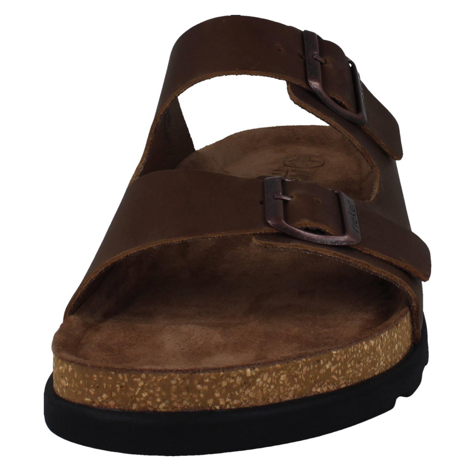 Uomo Rieker Slip On Pelle Doppia Fibbia Casual Sandali Estivi 21190 - Picture 9 of 10