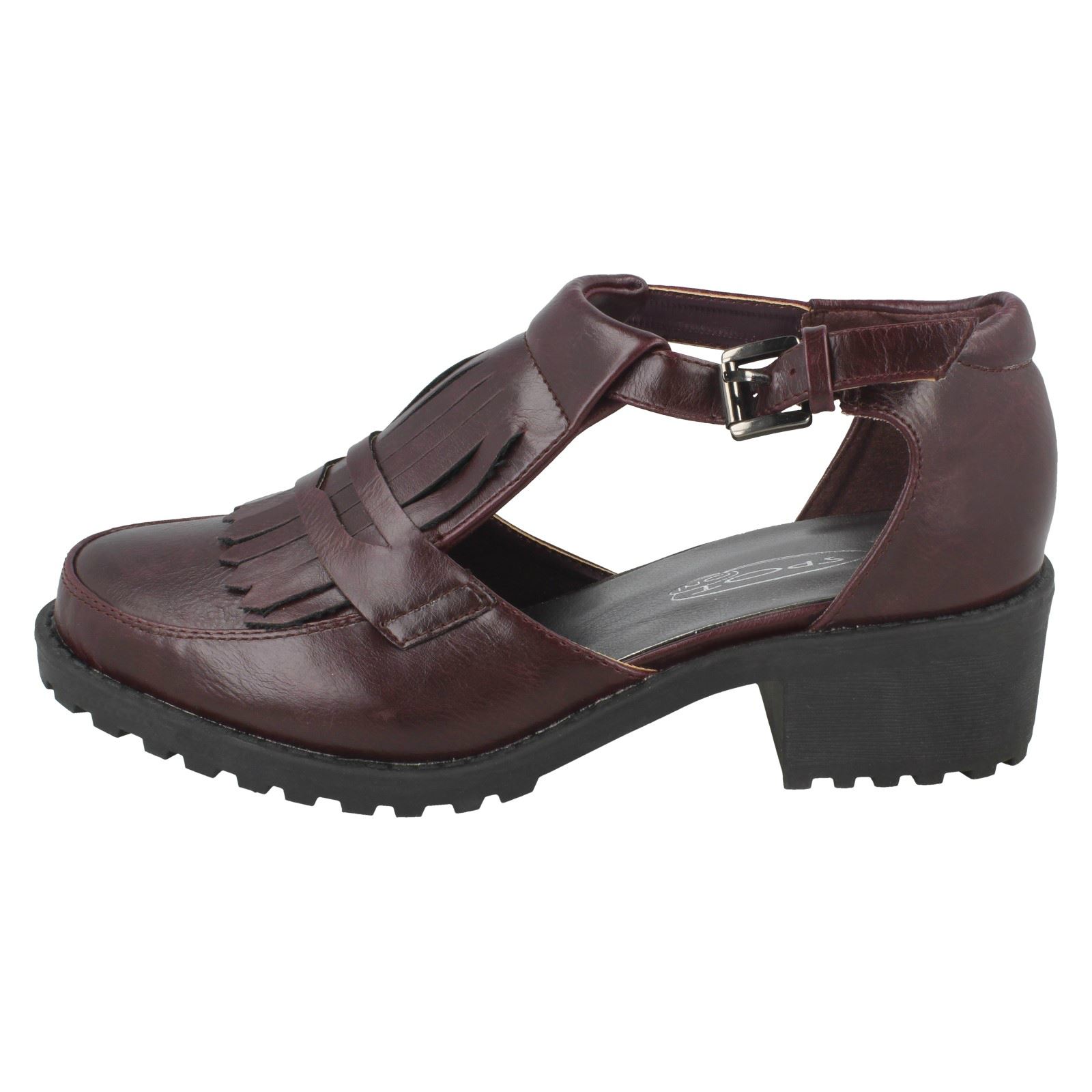 Ladies Spot On Synthetic Buckle Strap Shoes - Picture 12 of 19