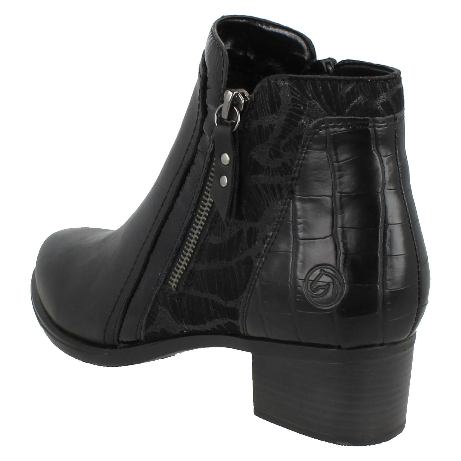 Damen Remonte Doppelverschluss Leder Absatz Block abnehmbare Sohle Stiefeletten - Bild 4 von 19