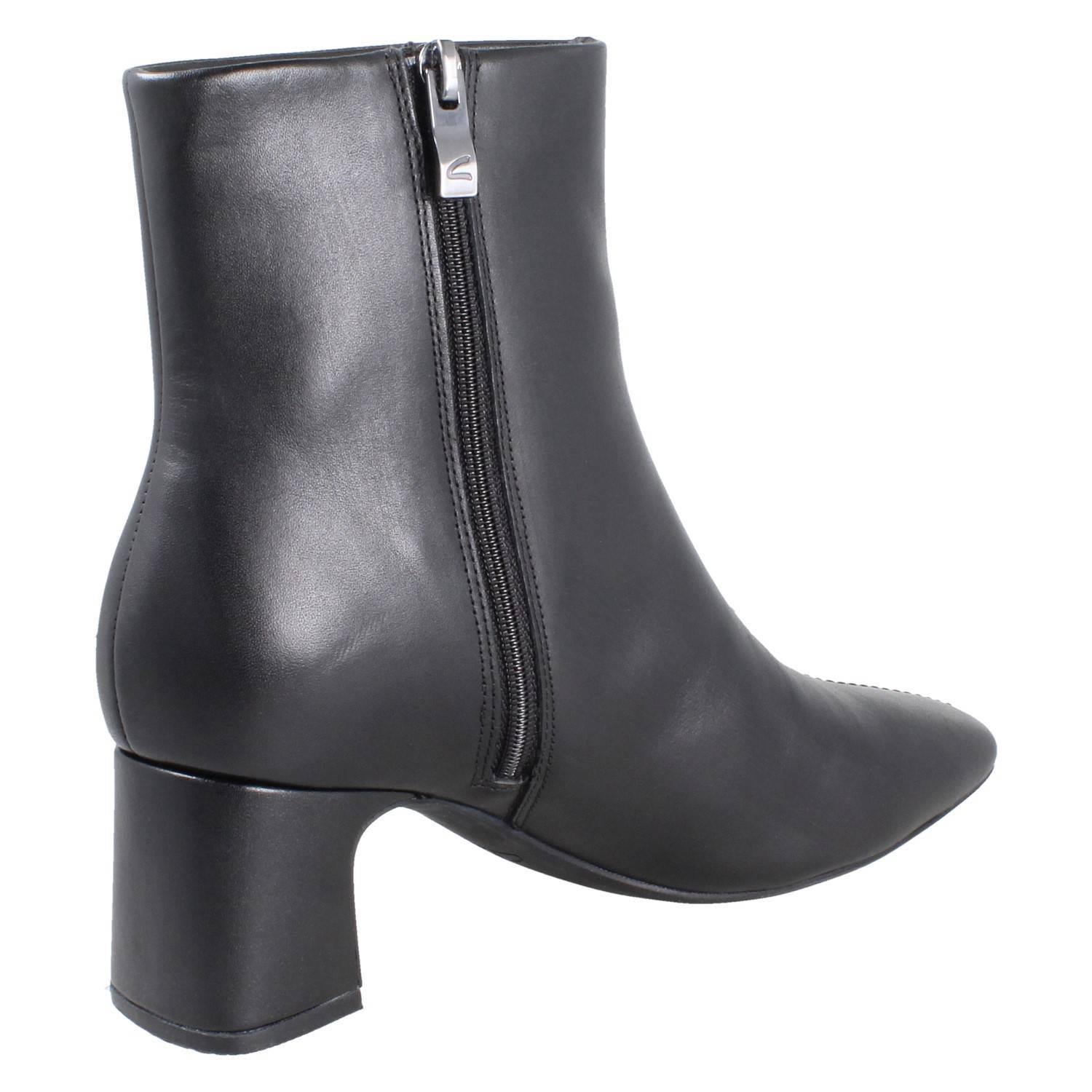 Damen Clarks Smart Leather Blockabsatz Quadratische Zehe Stiefeletten Fernie Zip - Picture 6 of 19