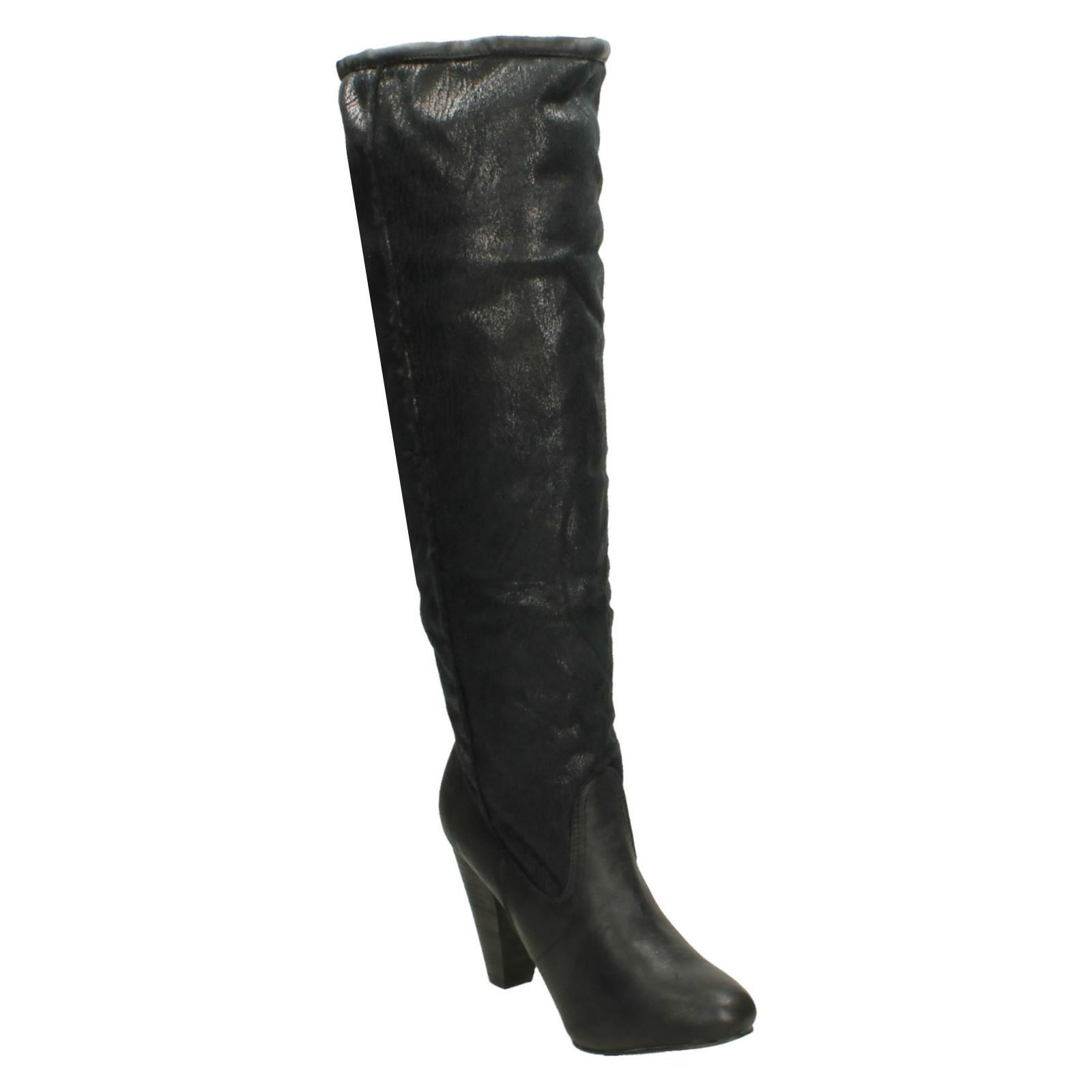 Ladies Spot On Knee High Fleece Lined Heeled 'Boots' - Picture 7 of 19