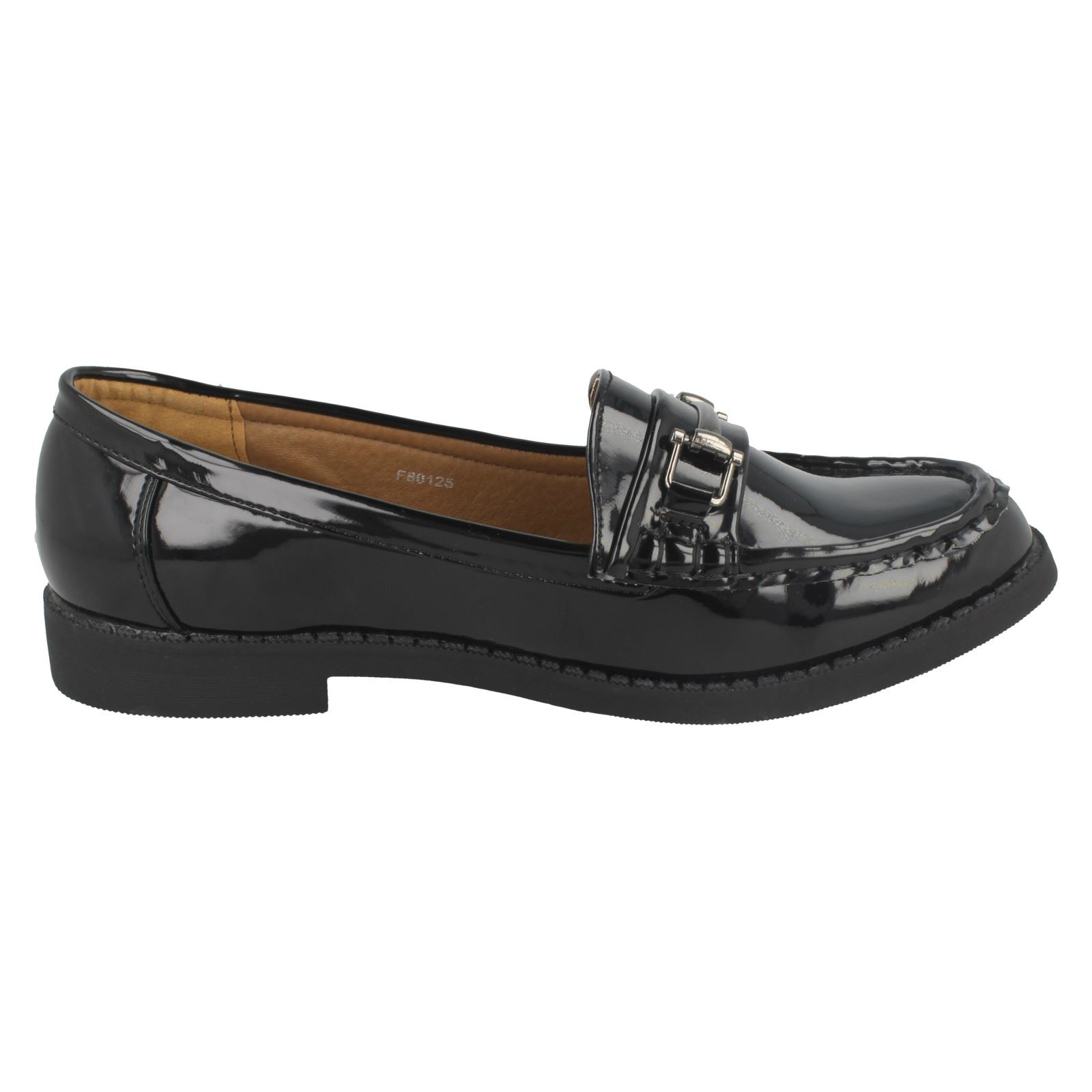 SALE Ladies spot on slip on Black patent loafers shoes F80122