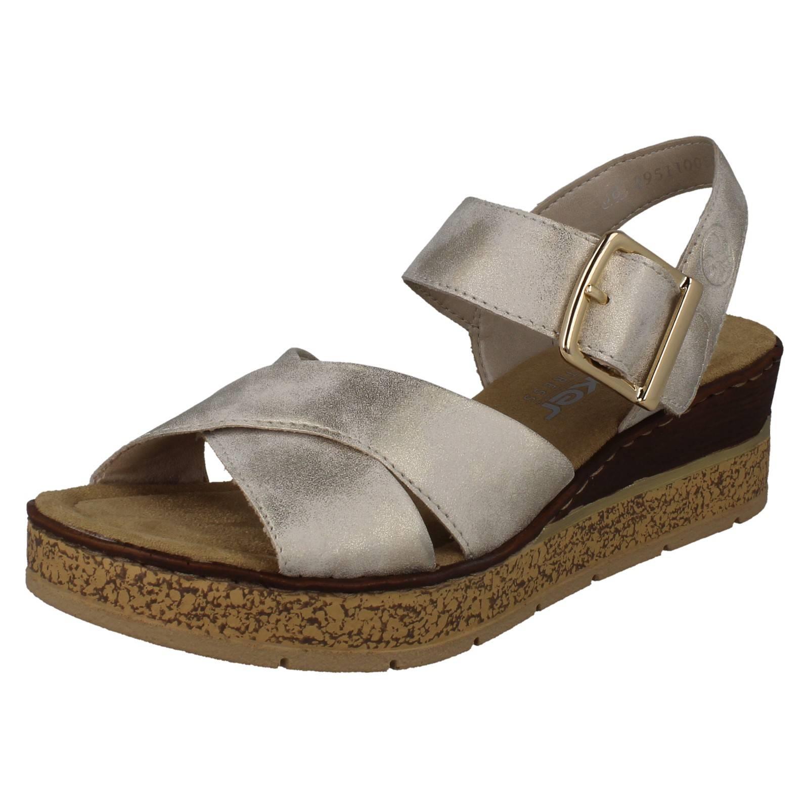 Ladies Rieker Cross Over Synthetic Leather Wedge Sandals: 63795 - Picture 2 of 10
