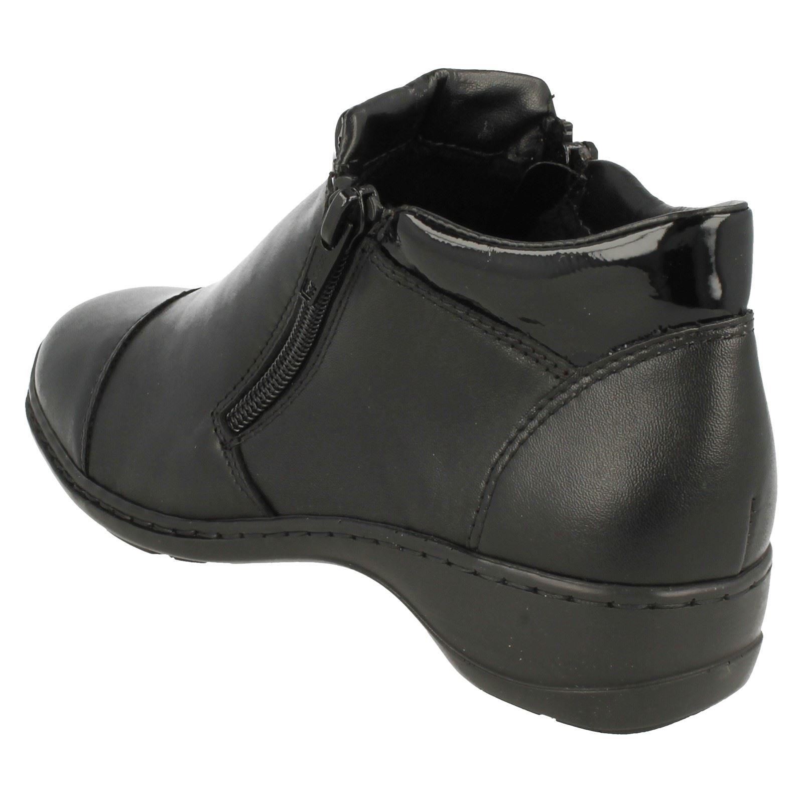 Stiefeletten Rieker Toe Leder Schwarz mit Reißverschluss Damen 58374 Lässige Rounded OZTkPXiu