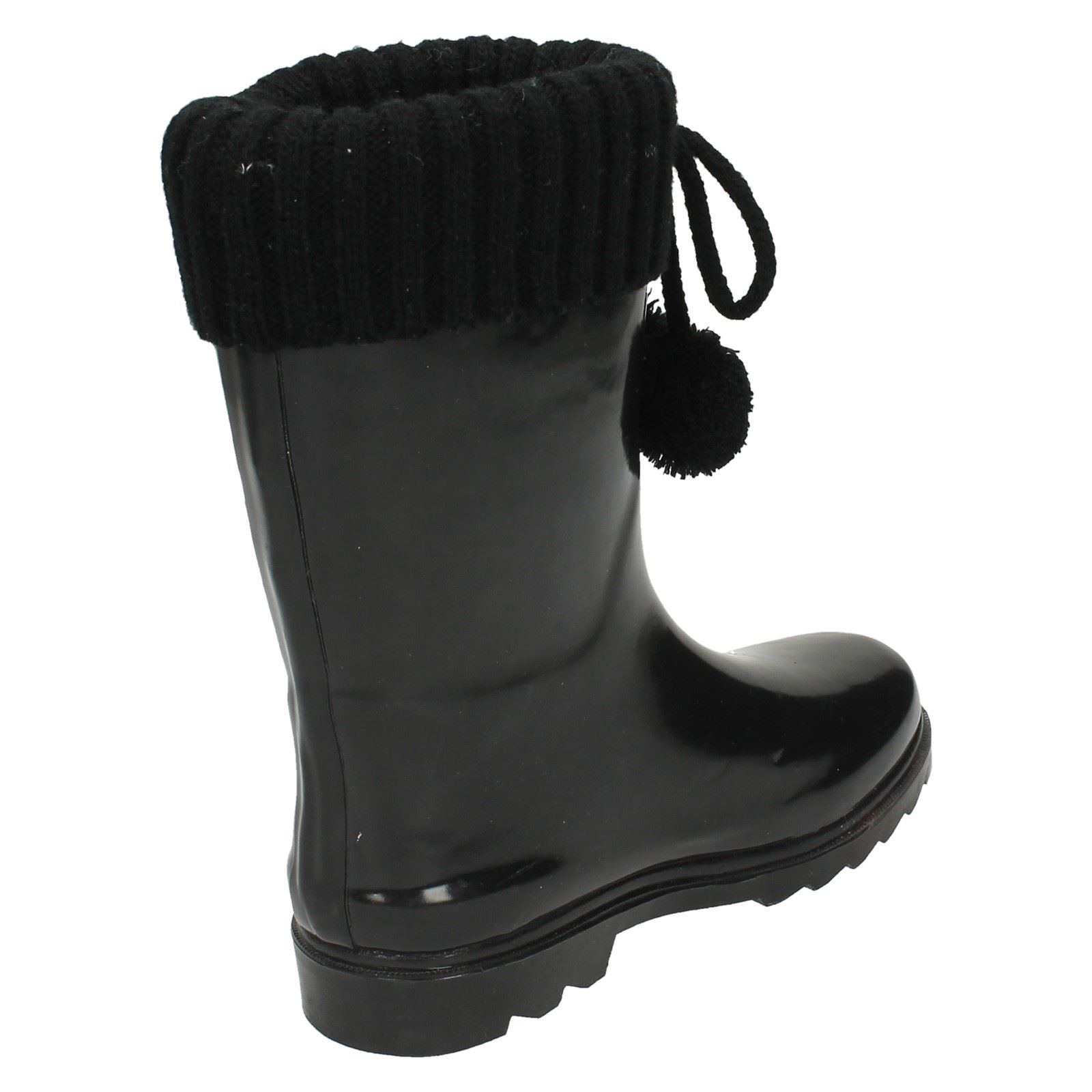 Girls Spot On Stylish Knitted Collar Wellington Boots X1R172 - Picture 5 of 28