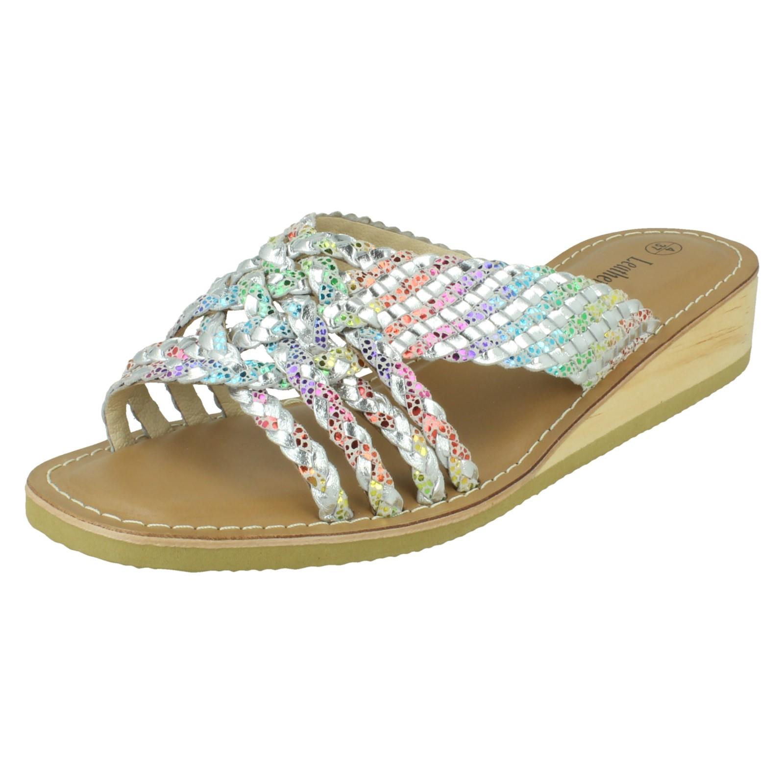 Ladies Leather Collection Low Wedge Platform Sandals F00424 - Picture 11 of 19