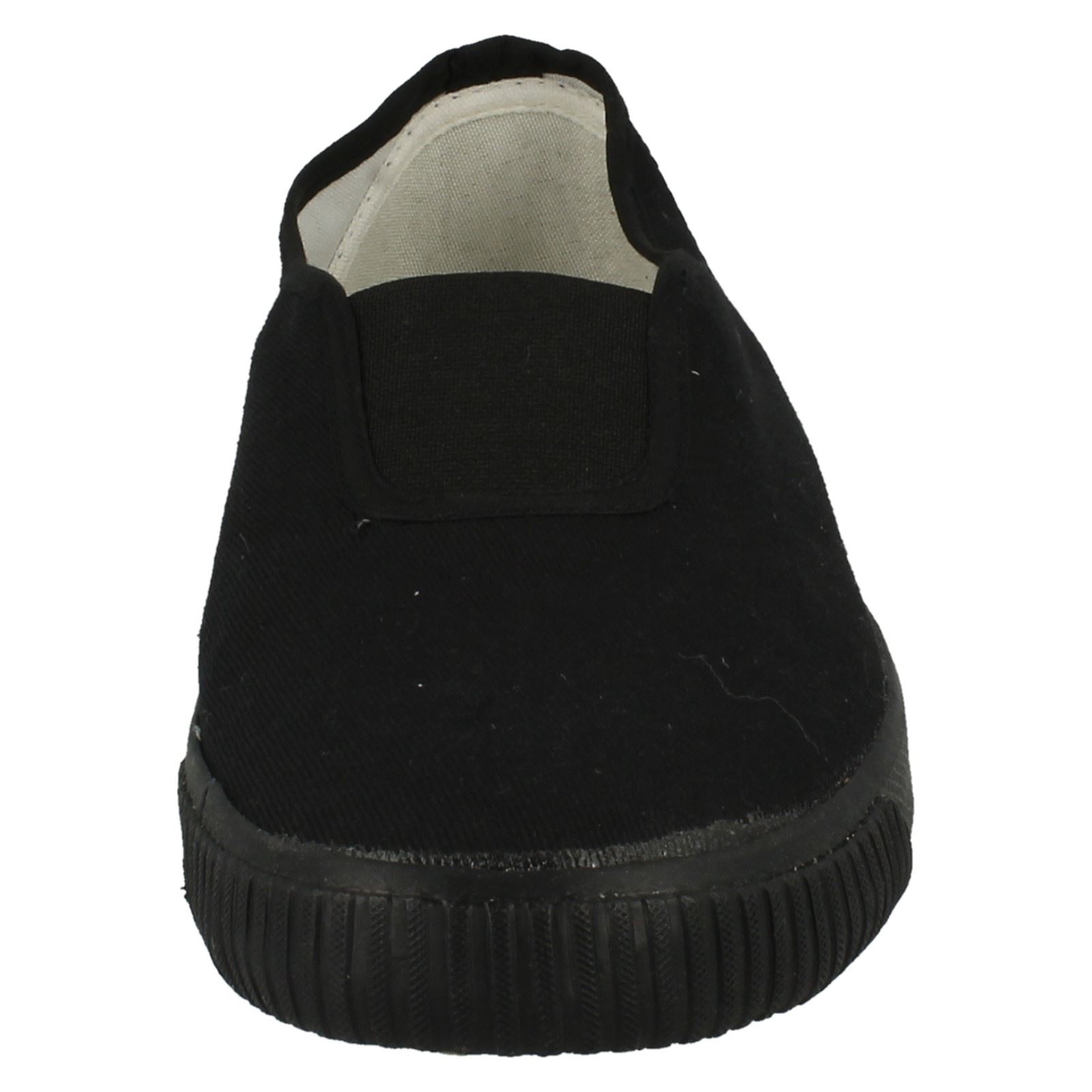 Jungen Kinder Spot On Slip Weiß Schwarz Sportschuhe Canvas Zwickel Plims - Bild 9 von 19