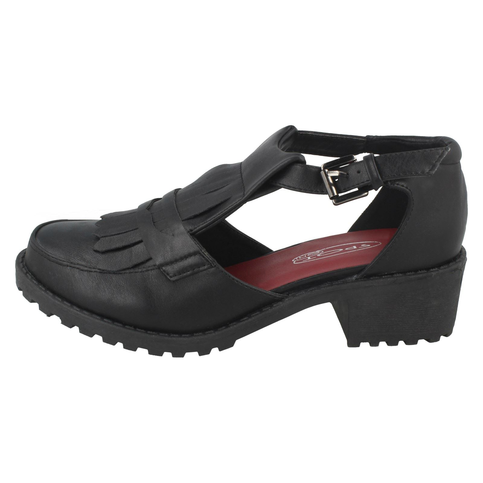 Ladies Spot On Synthetic Buckle Strap Shoes - Picture 3 of 19