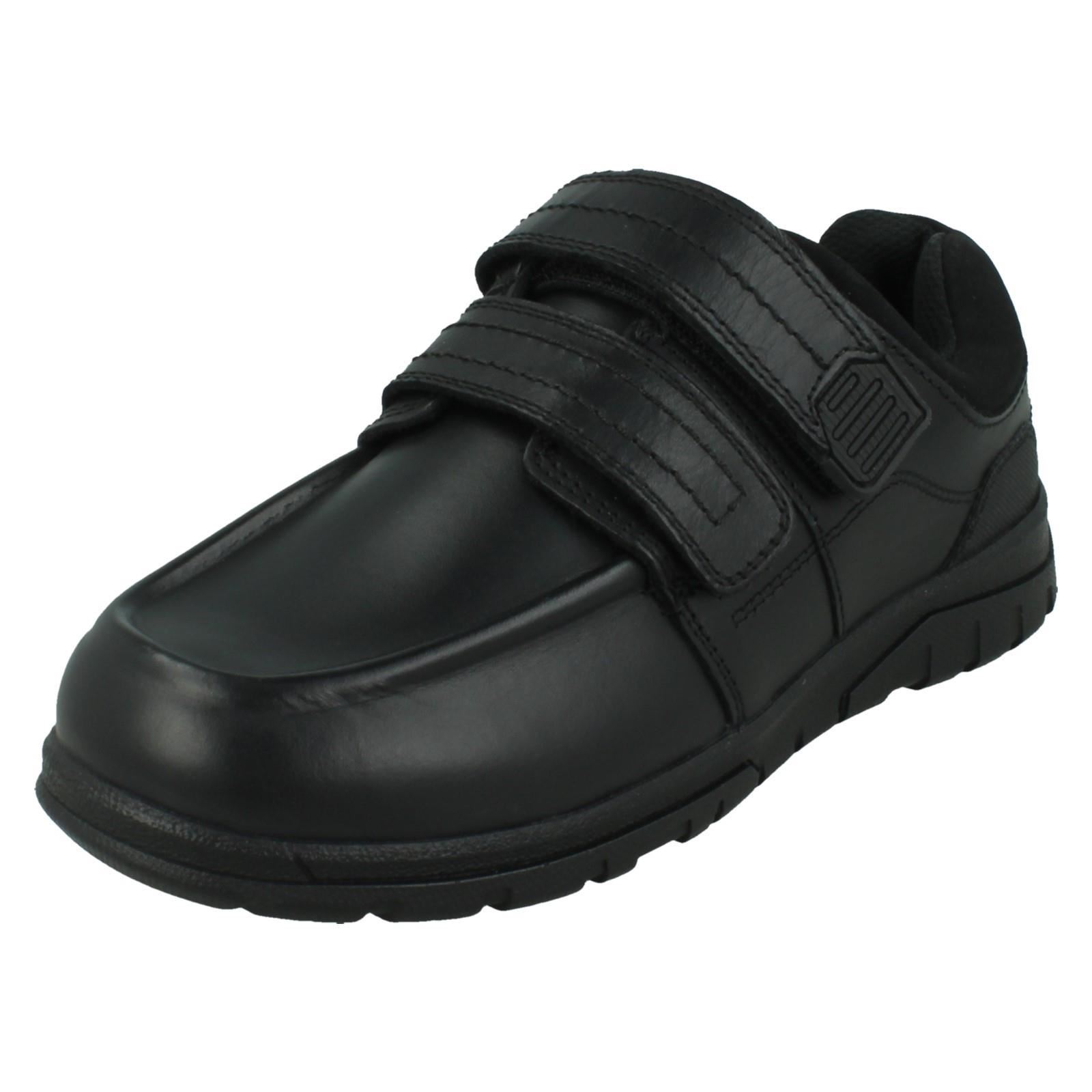 Boys Double Strap Black Leather School Shoes N1R153 - Picture 2 of 10