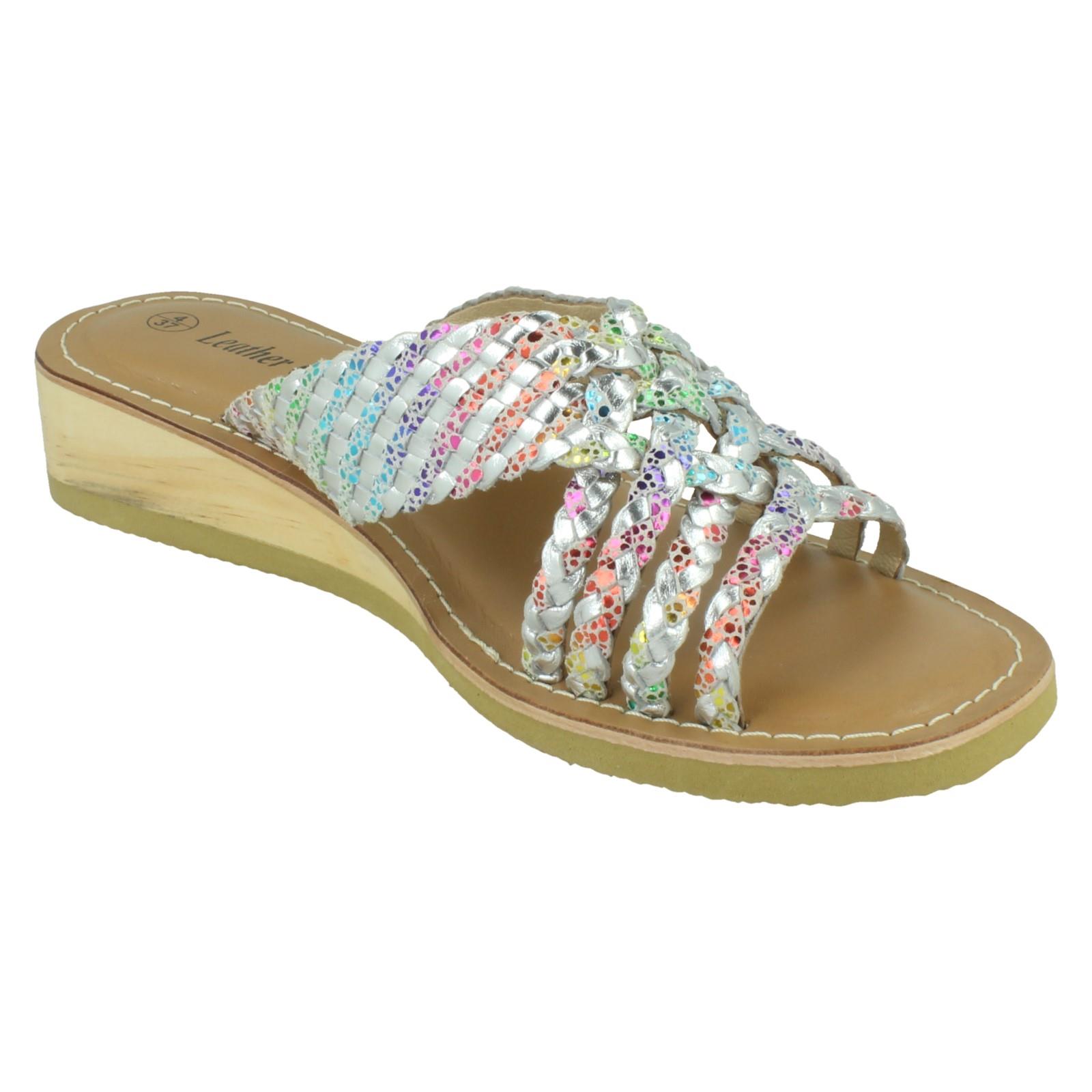 Ladies Leather Collection Low Wedge Platform Sandals F00424 - Picture 17 of 19