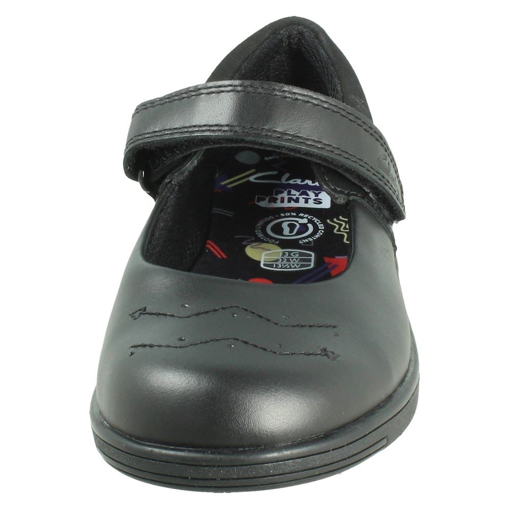 Niñas Clarks Cuero/Patente Estilo Mary Jane Zapatos Escolares "Jazzy Jig K" - Imagen 9 de 19