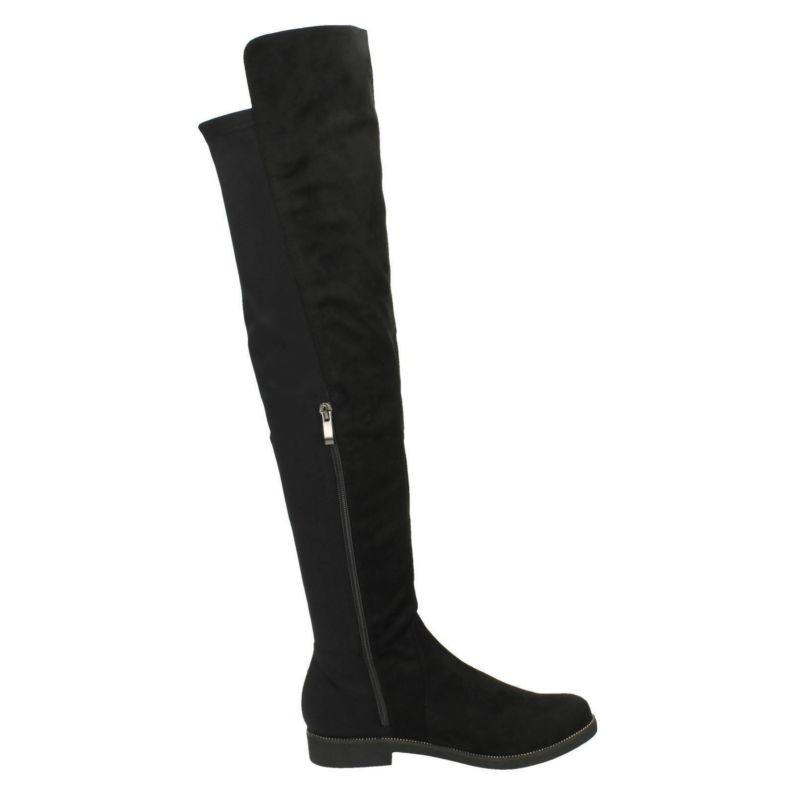 Ladies Spot On Microfibre Zip Up Flat Knee High Boots - Picture 7 of 10
