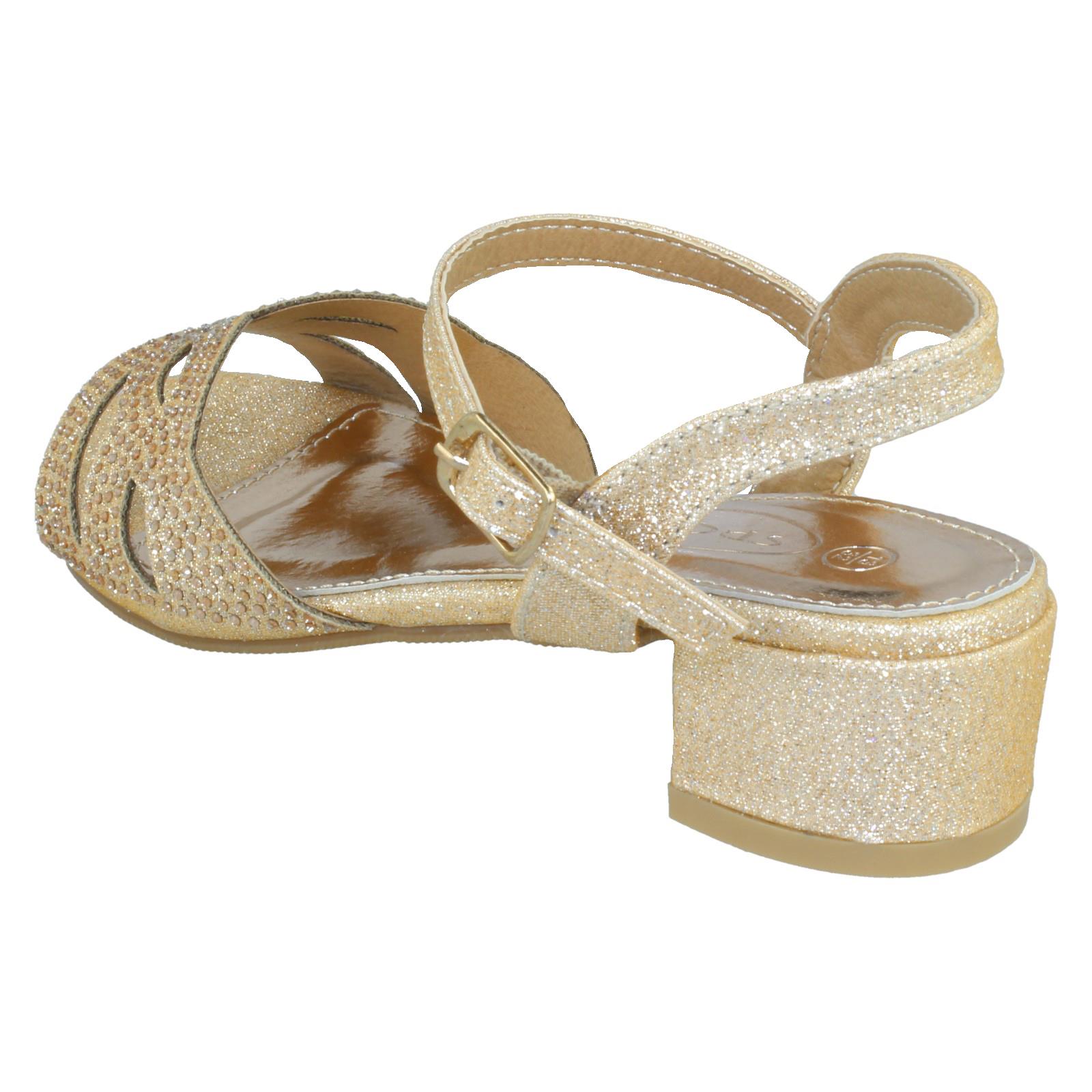 Girls Spot On Mid Heel Glitter Sandals - Picture 4 of 19