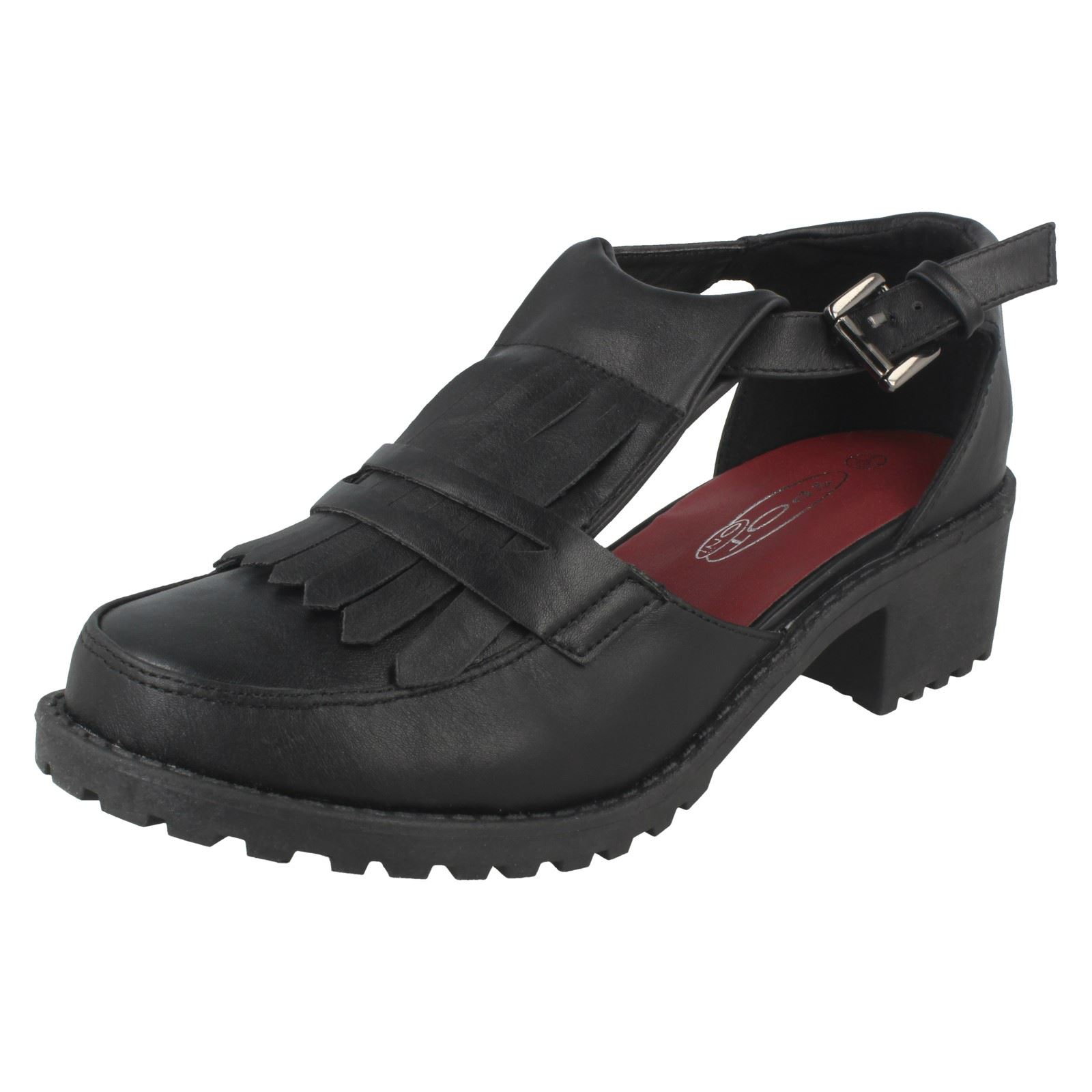 Ladies Spot On Synthetic Buckle Strap Shoes - Picture 2 of 19