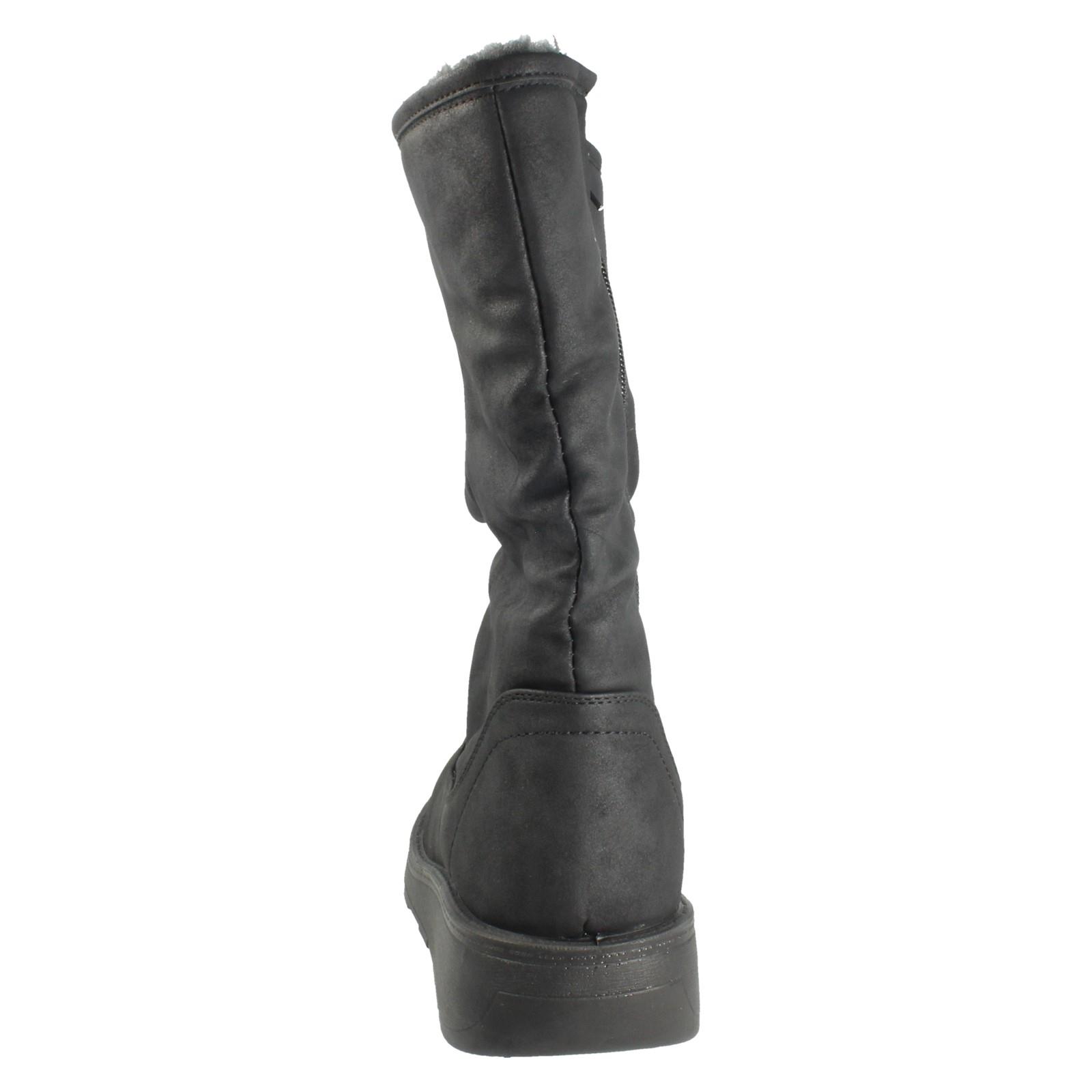 Ladies Spot On Fur Lined Zip Up Wide Fit Wedge Heel Mid Calf Boots F4466 - Picture 5 of 19