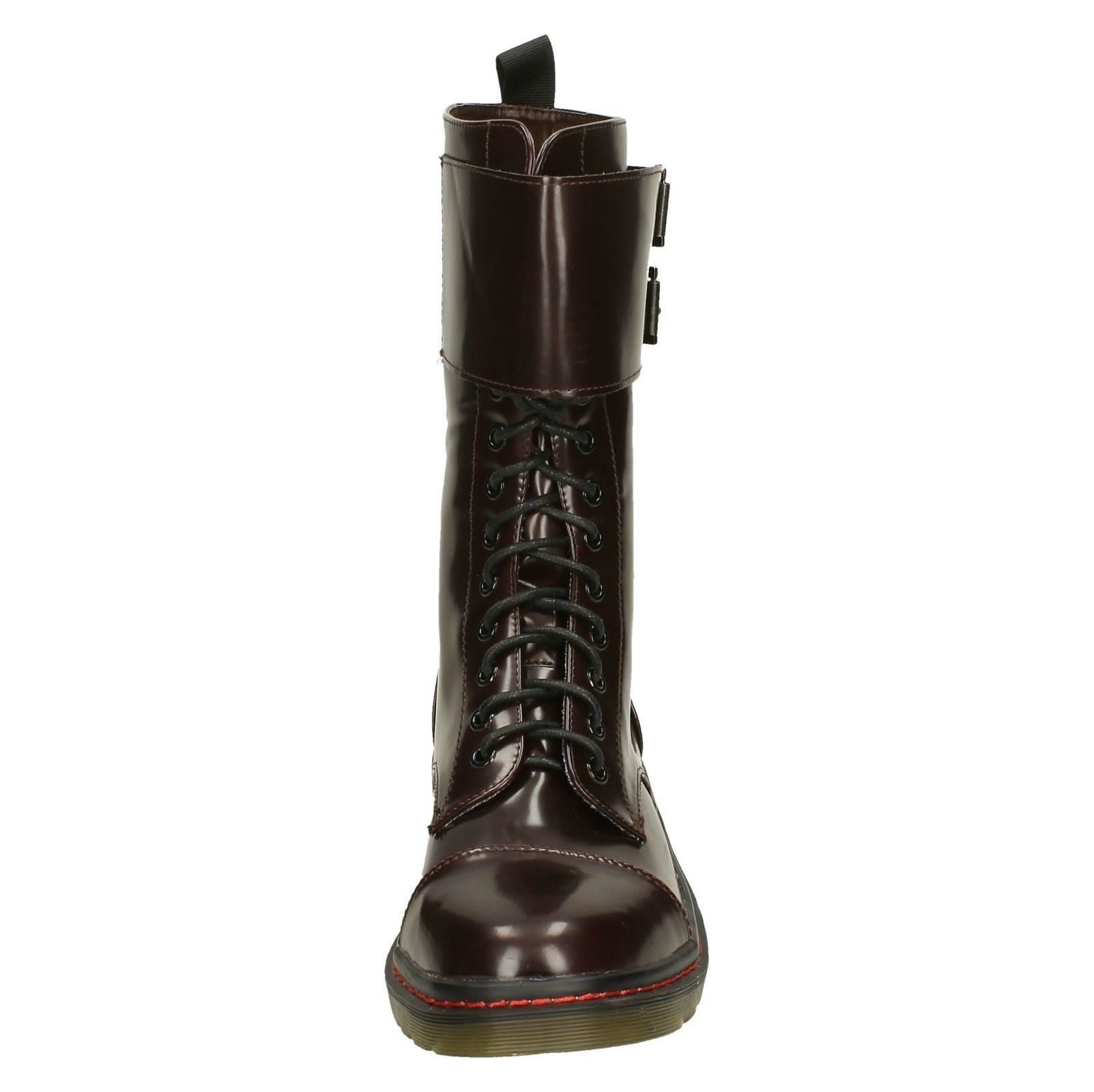 LADIES SPOT ON ZIP LACE UP BLOCK HEEL MILITARY STYLE CALF HIGH BOOTS F5R0166