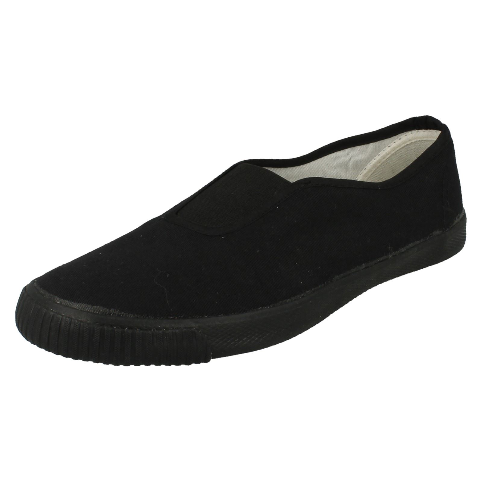 Jungen Kinder Spot On Slip Weiß Schwarz Sportschuhe Canvas Zwickel Plims - Bild 2 von 19