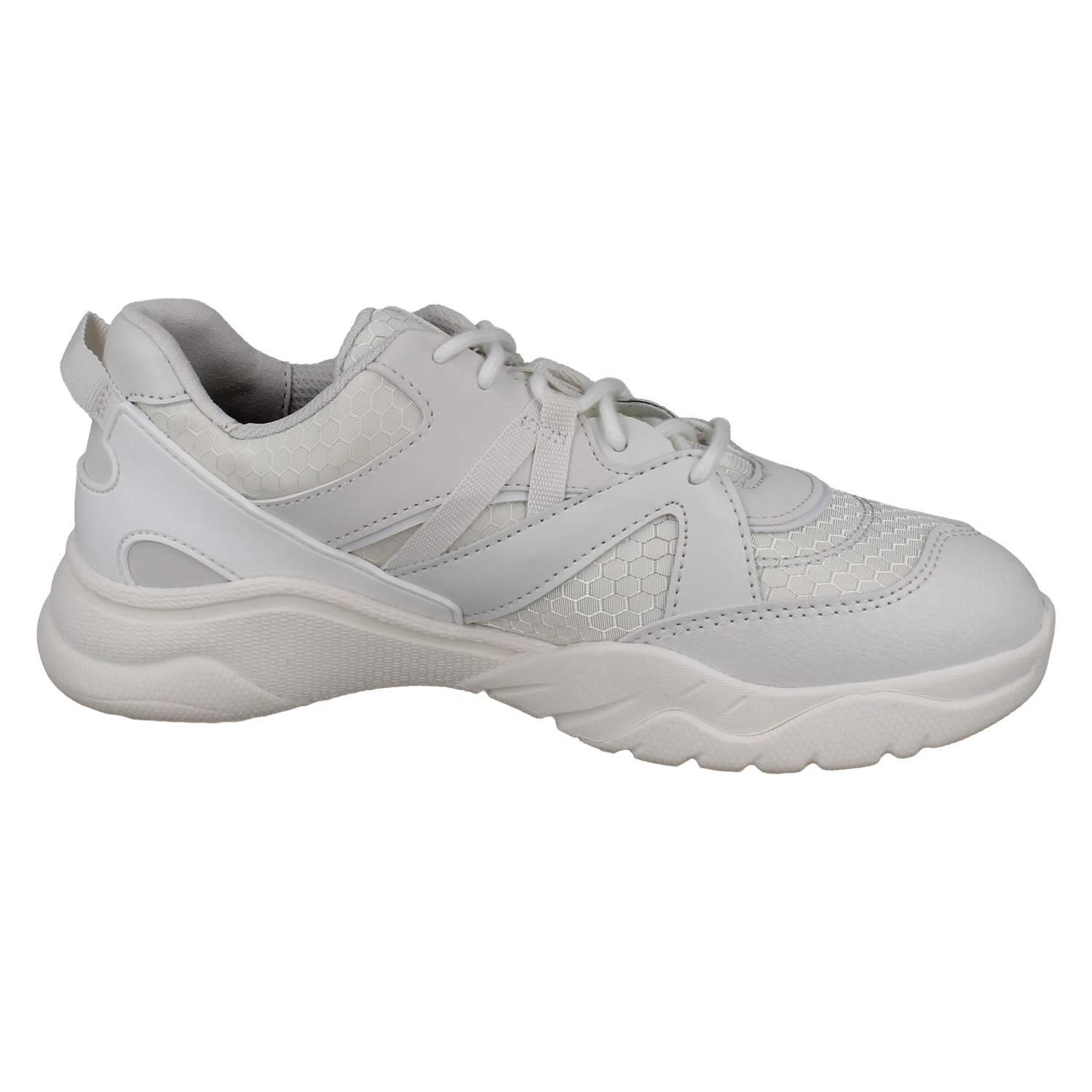 Kinder Clarks Grobe Sohle Schnürer Waschbar Weiß Netz Turnschuhe Feder Pace O - Picture 7 of 10