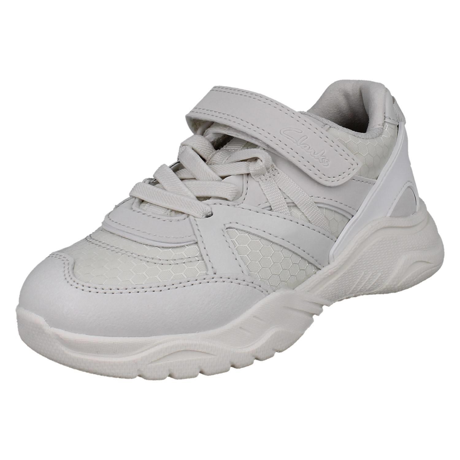 Kinder Clarks Grobe Sohle Elastische Spitze Waschbar Netz Sneaker Feder Pace K - Picture 2 of 10