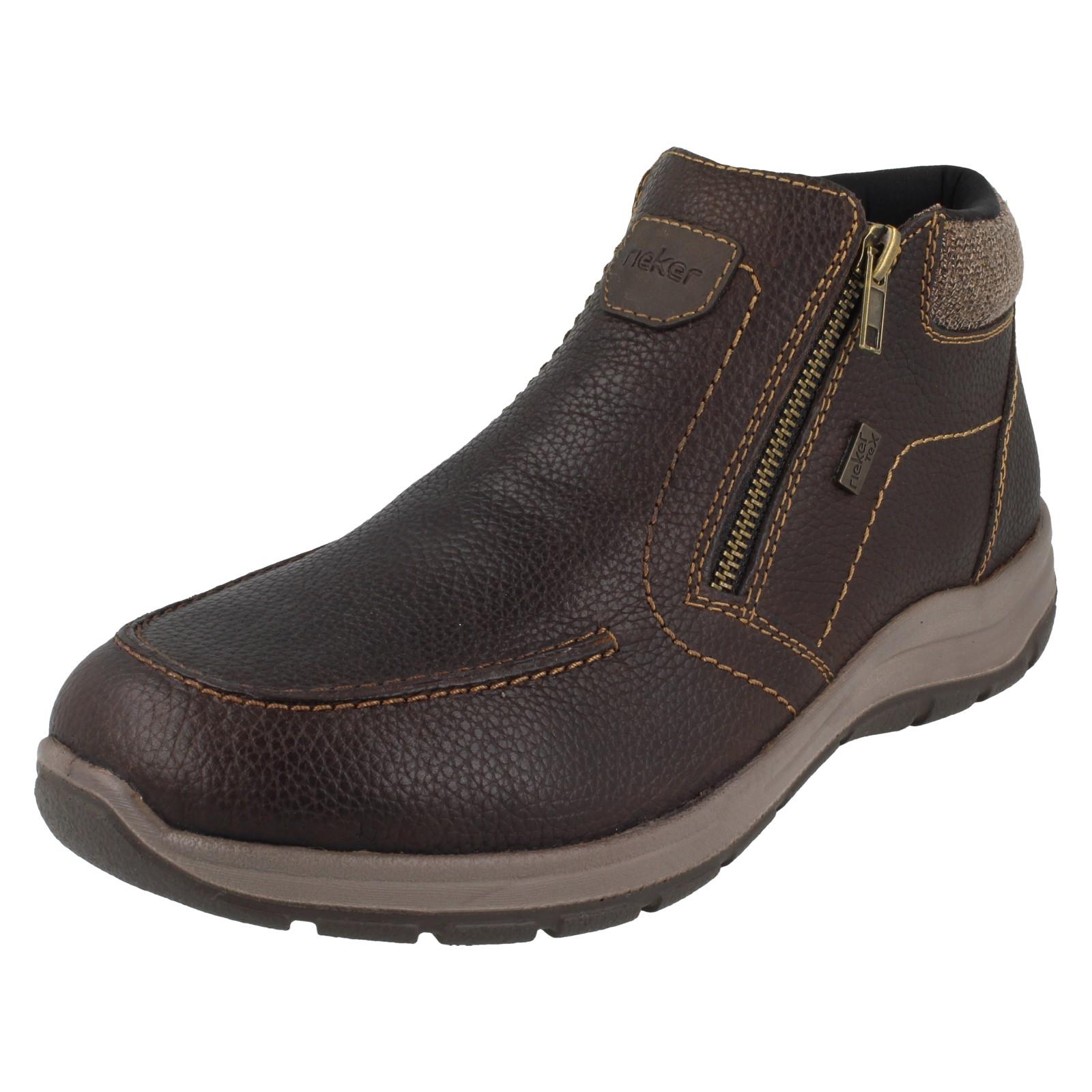Mens Rieker Leather Wide Fit Ankle Boots With Double Zip And Rieker Tex 03660 - Picture 2 of 10