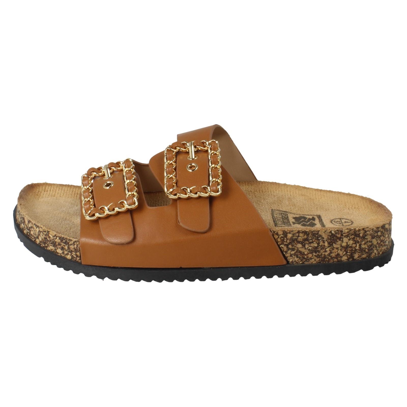 Ladies Down To Earth Twin Chain Buckle Sandals 'F0R0450' - Picture 12 of 19