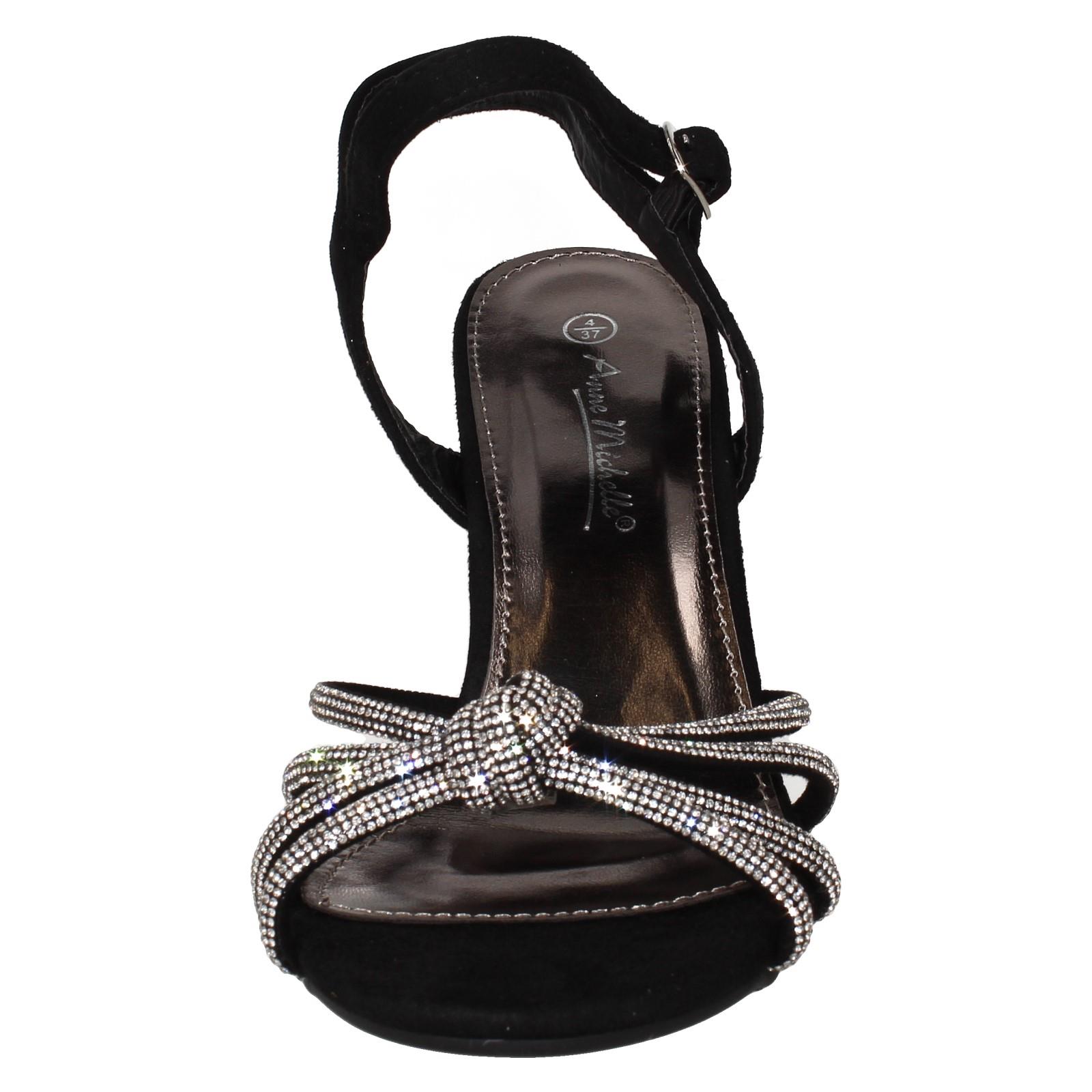 Ladies Anne Michelle High Block Heel Diamante Knot Sandals F12051 - Picture 9 of 28