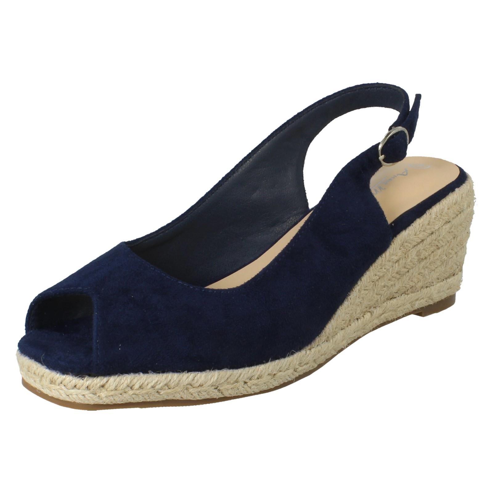 Ladies Anne Michelle Microfibre Wedge Heel Squared Toe Sandals 'F2R306' - Picture 11 of 28