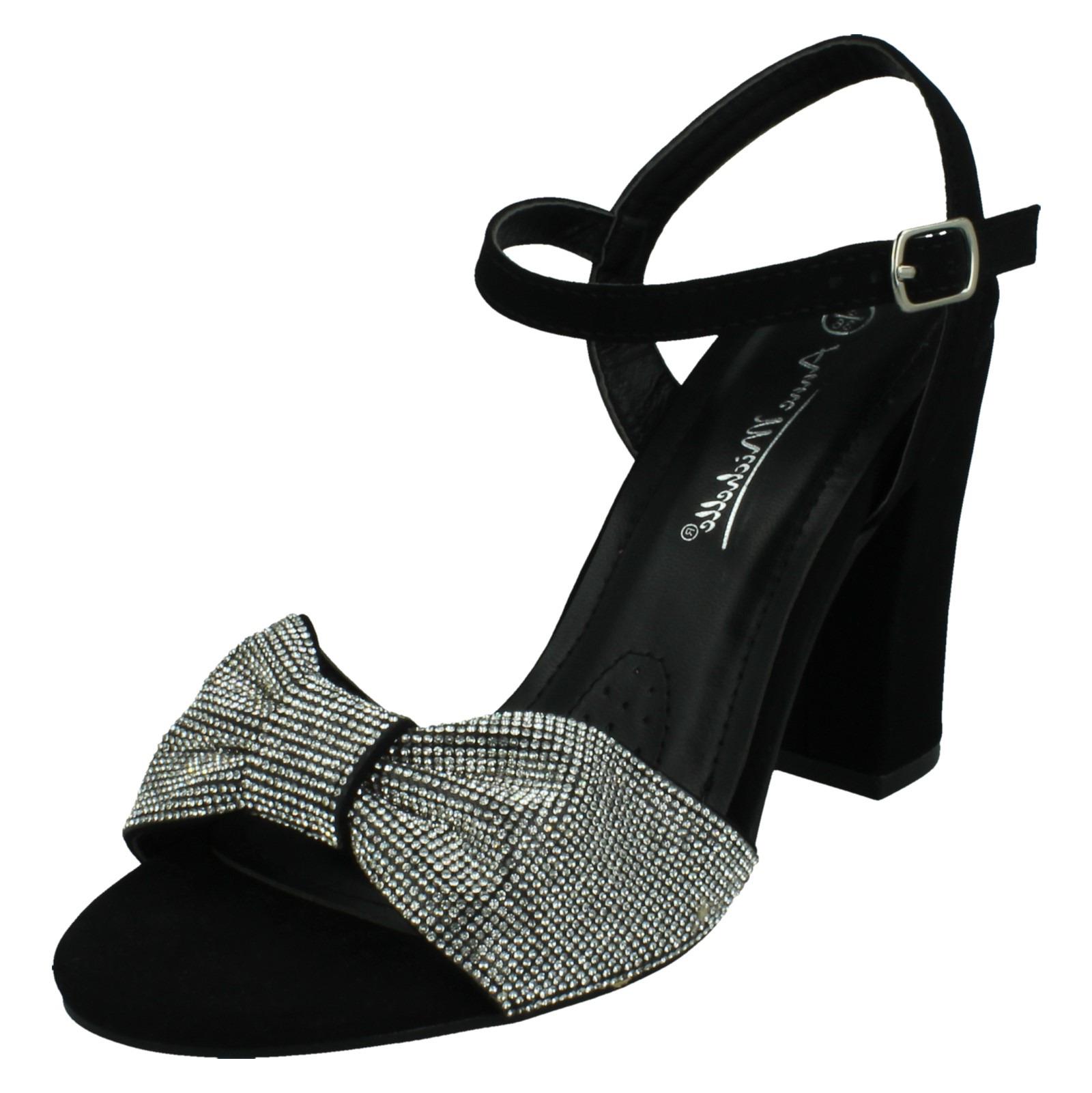 Ladies Spot On Ankle Strap Diamante Chunky High Heels F1R2050