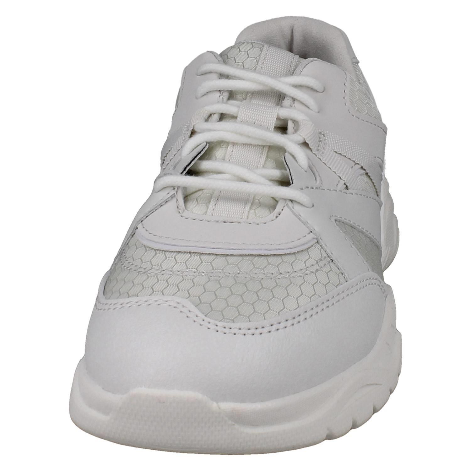 Kinder Clarks Grobe Sohle Schnürer Waschbar Weiß Netz Turnschuhe Feder Pace O - Picture 9 of 10