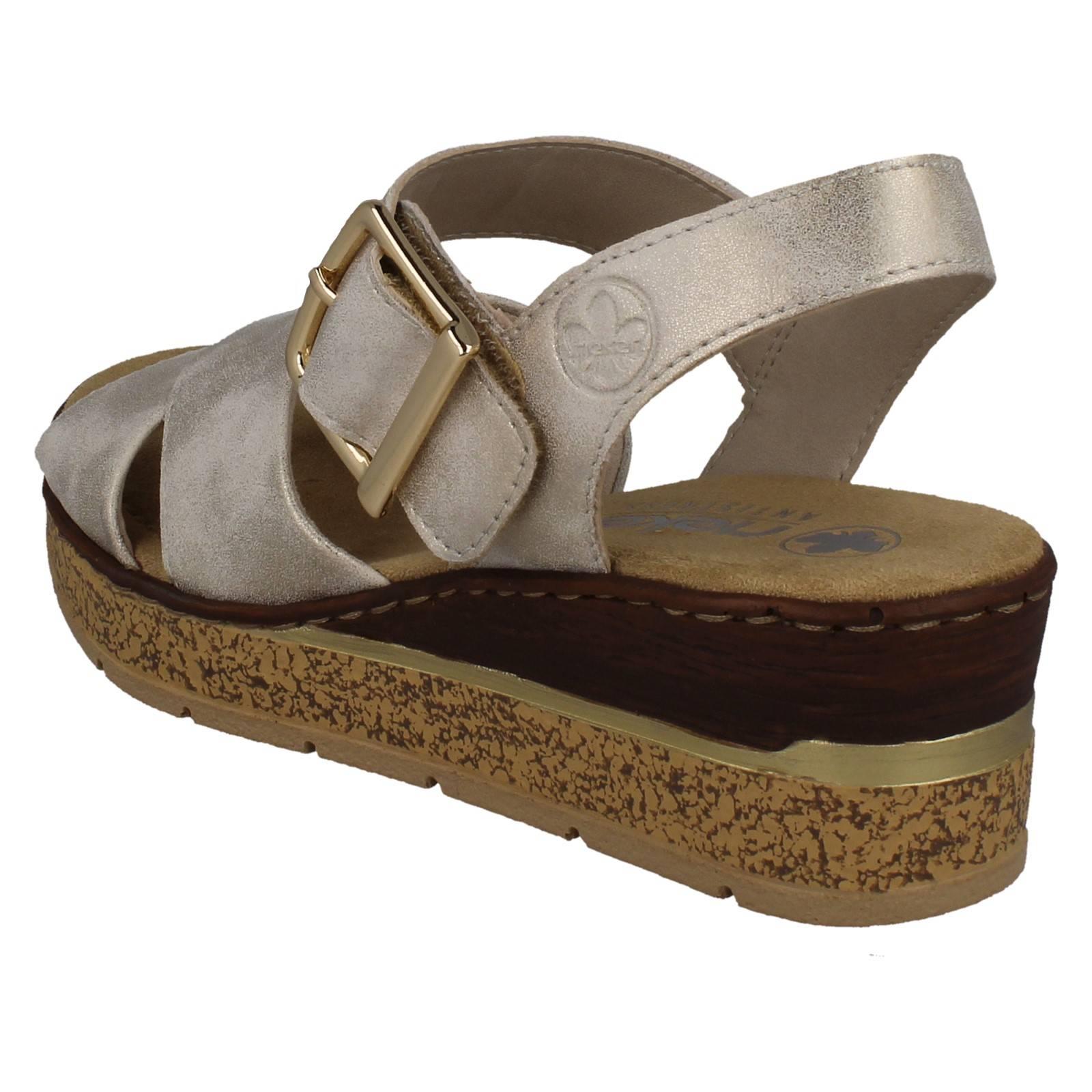 Ladies Rieker Cross Over Synthetic Leather Wedge Sandals: 63795 - Picture 4 of 10