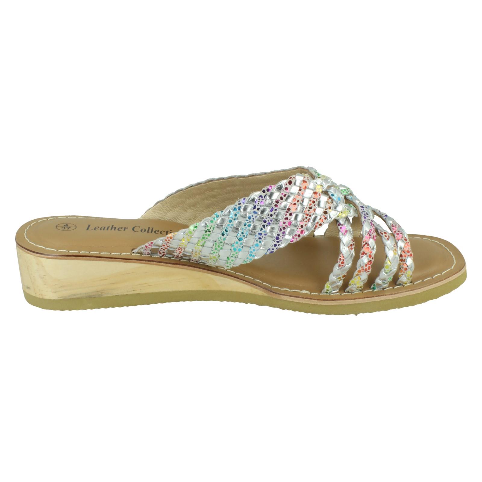 Ladies Leather Collection Low Wedge Platform Sandals F00424 - Picture 16 of 19