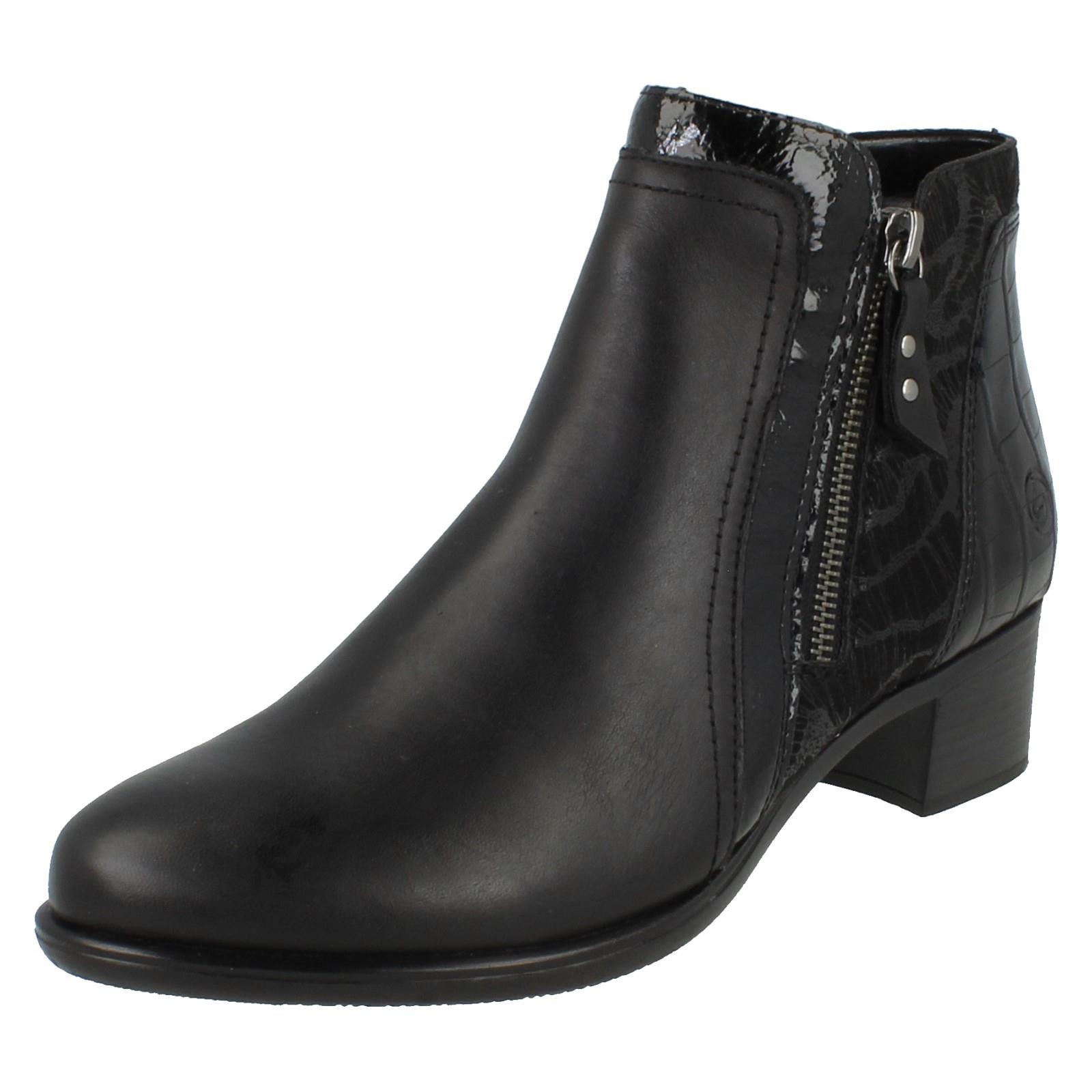 Damen Remonte Doppelverschluss Leder Absatz Block abnehmbare Sohle Stiefeletten - Bild 2 von 19