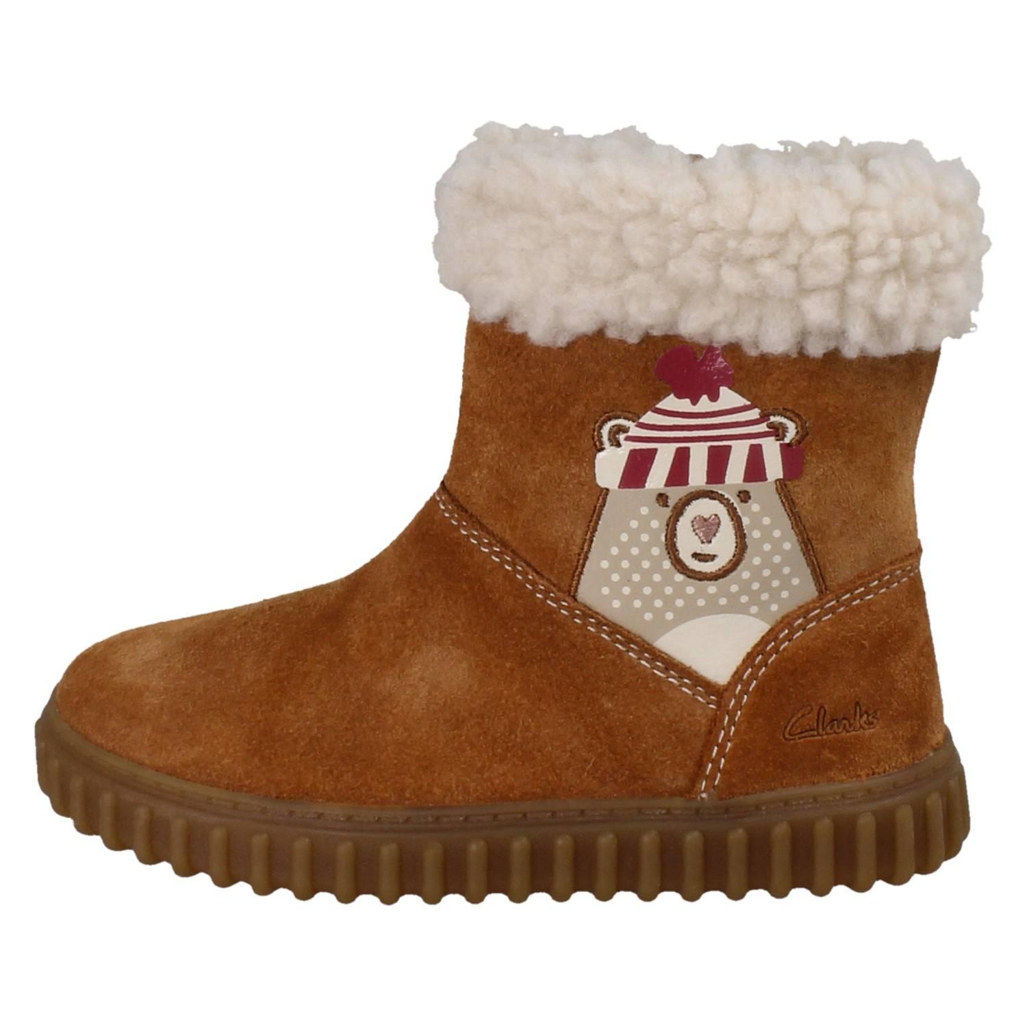 Mädchen Clarks Bär Detail Wadenhoch Fleece Kragen Suede Winterstiefel Cove Warm - Picture 3 of 10