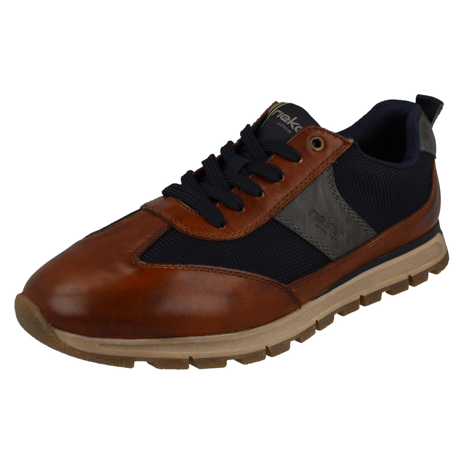 Hommes Rieker Leather Chaussures Décontractées à Lacets avec Côté Éclair B0507 - Picture 2 of 10