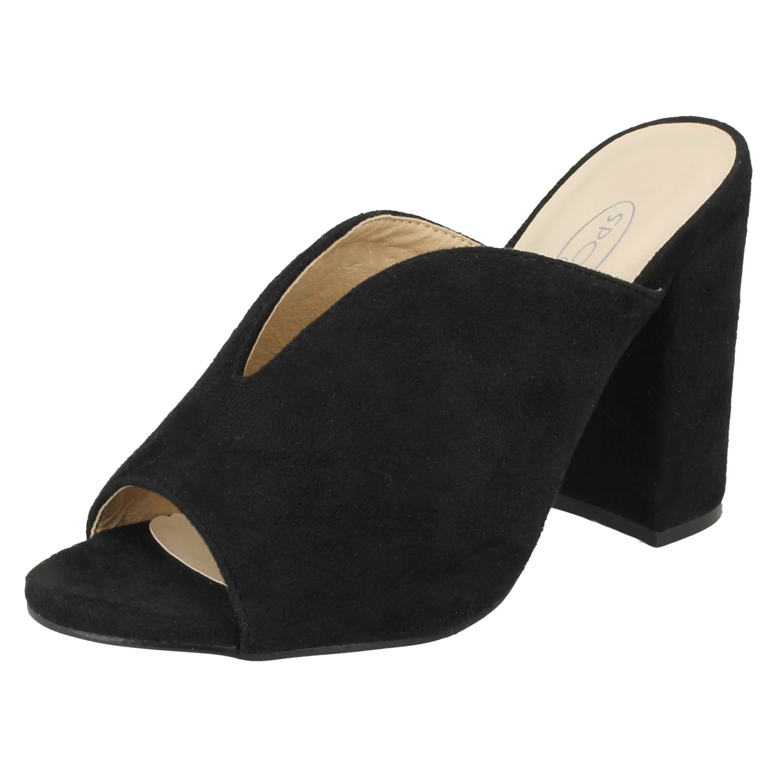 Ladies Spot On Slip On Blocked Heel Mules