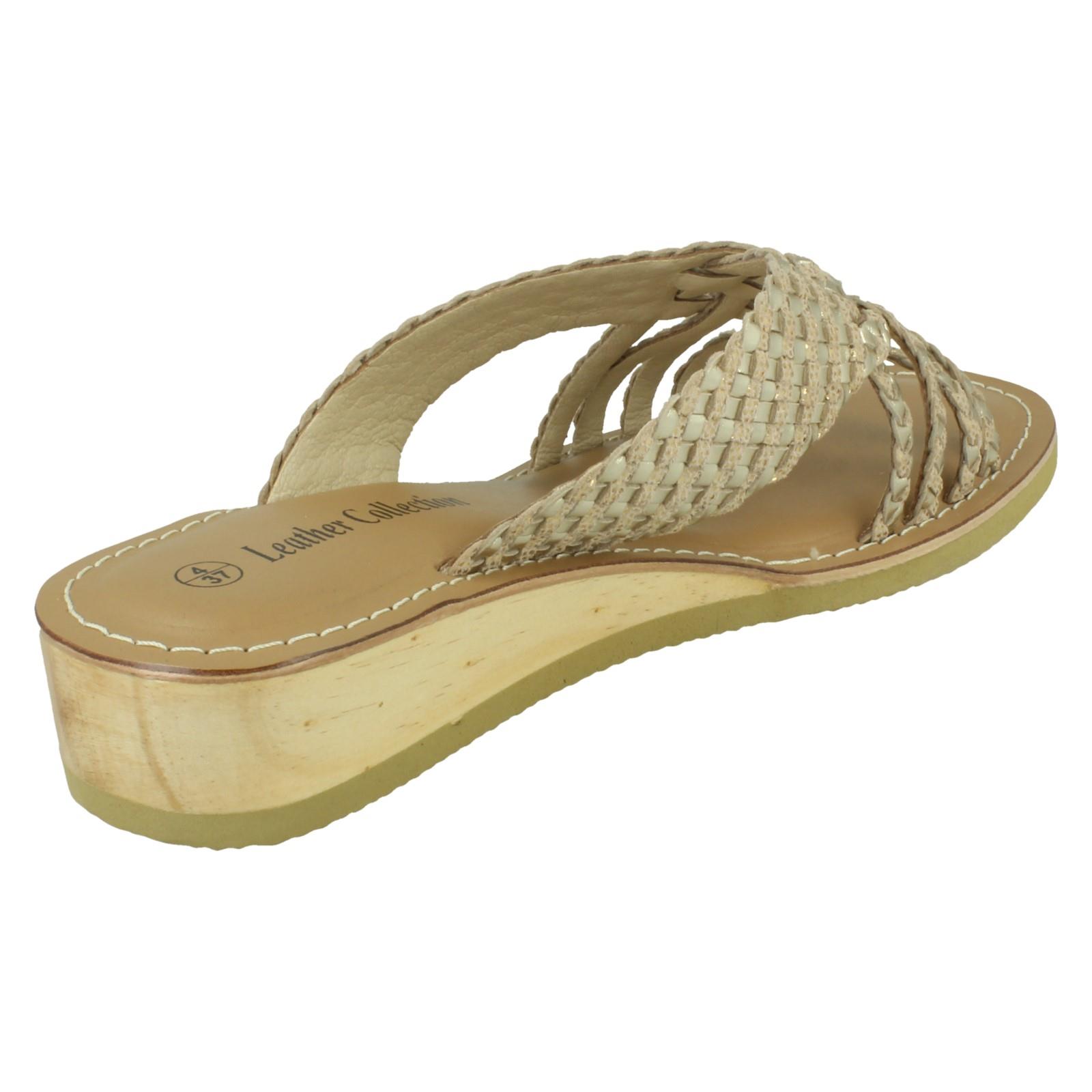 Ladies Leather Collection Low Wedge Platform Sandals F00424 - Picture 6 of 19