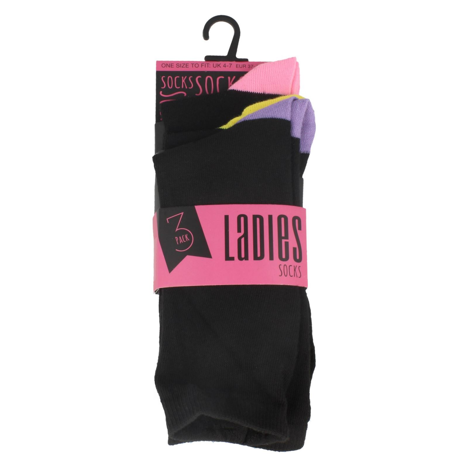 Ladies RJM 3 Pack Colour Contrast Socks 'SK242' - Picture 8 of 9