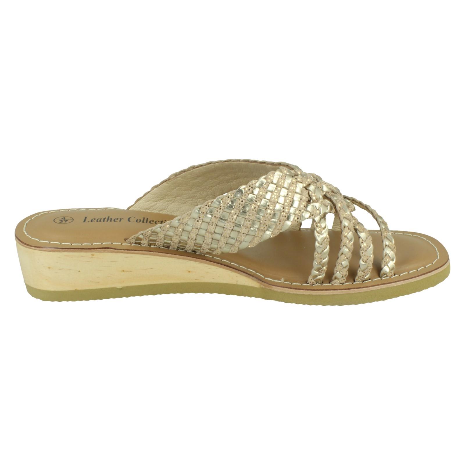 Ladies Leather Collection Low Wedge Platform Sandals F00424 - Picture 7 of 19