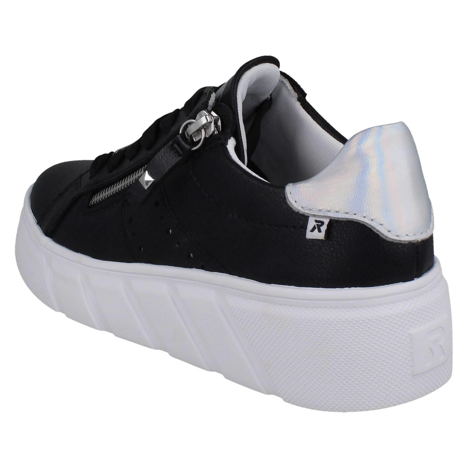 Zapatillas deportivas Rieker de cuero con cordones en cuña con detalle perforado para dama, W2605 - Imagen 4 de 10