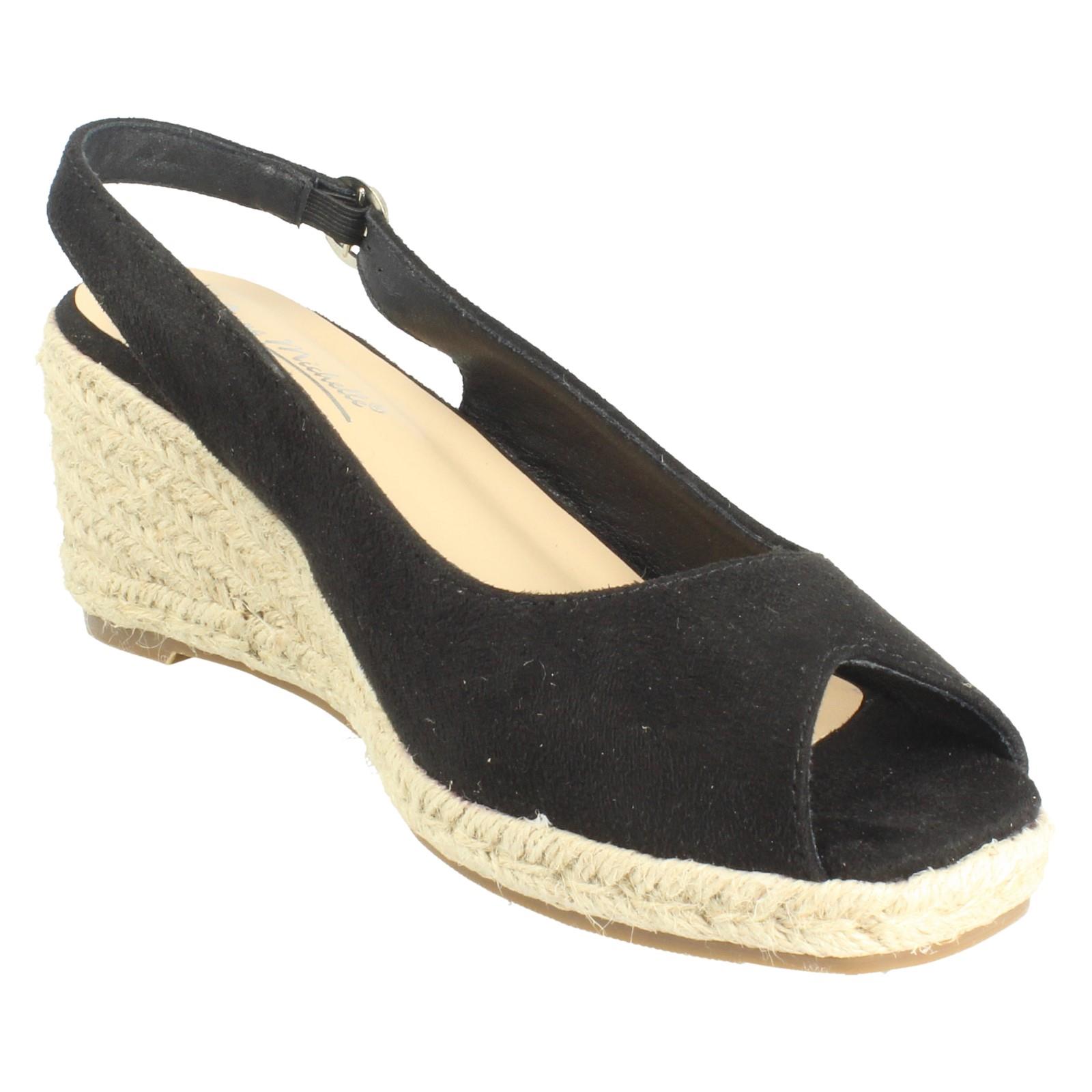 Ladies Anne Michelle Microfibre Wedge Heel Squared Toe Sandals 'F2R306' - Picture 8 of 28